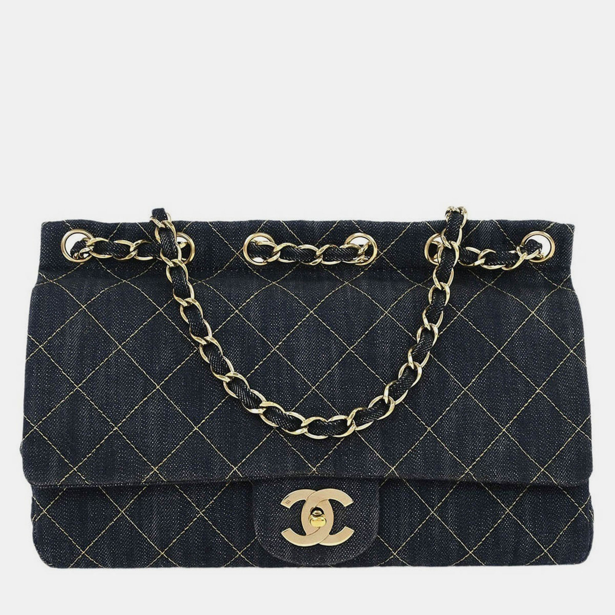 Pre-owned Chanel Blue Denim Single Flap Shoulder Bag