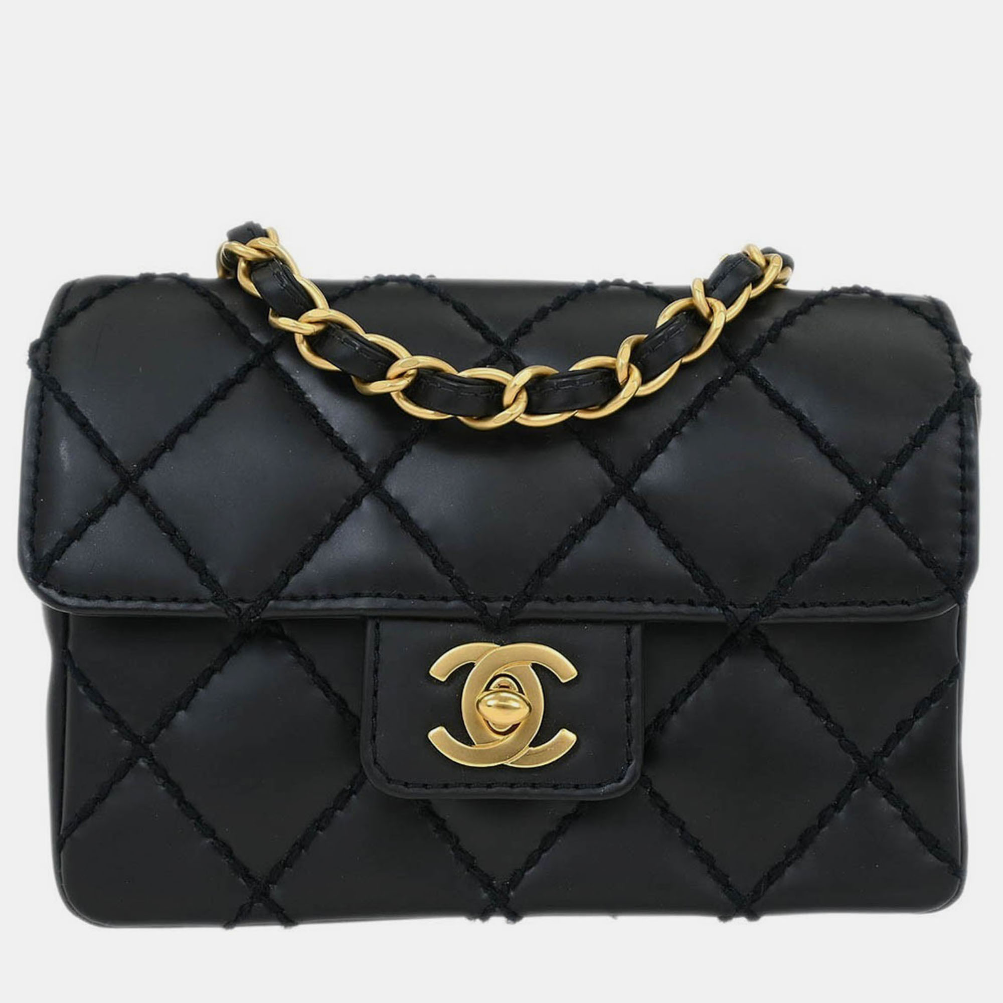 Pre-owned Chanel Black Calfskin Wild Stitch Single Flap Shoulder Bag