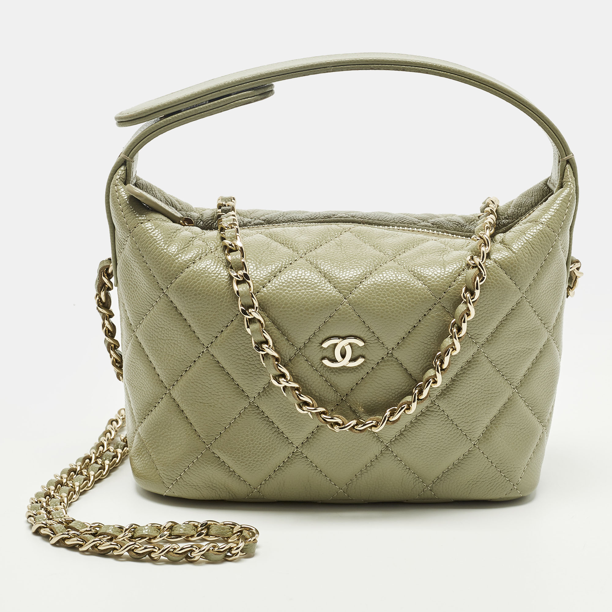 

Chanel Classic Chain Light Green Quilted Caviar Leather Hobo