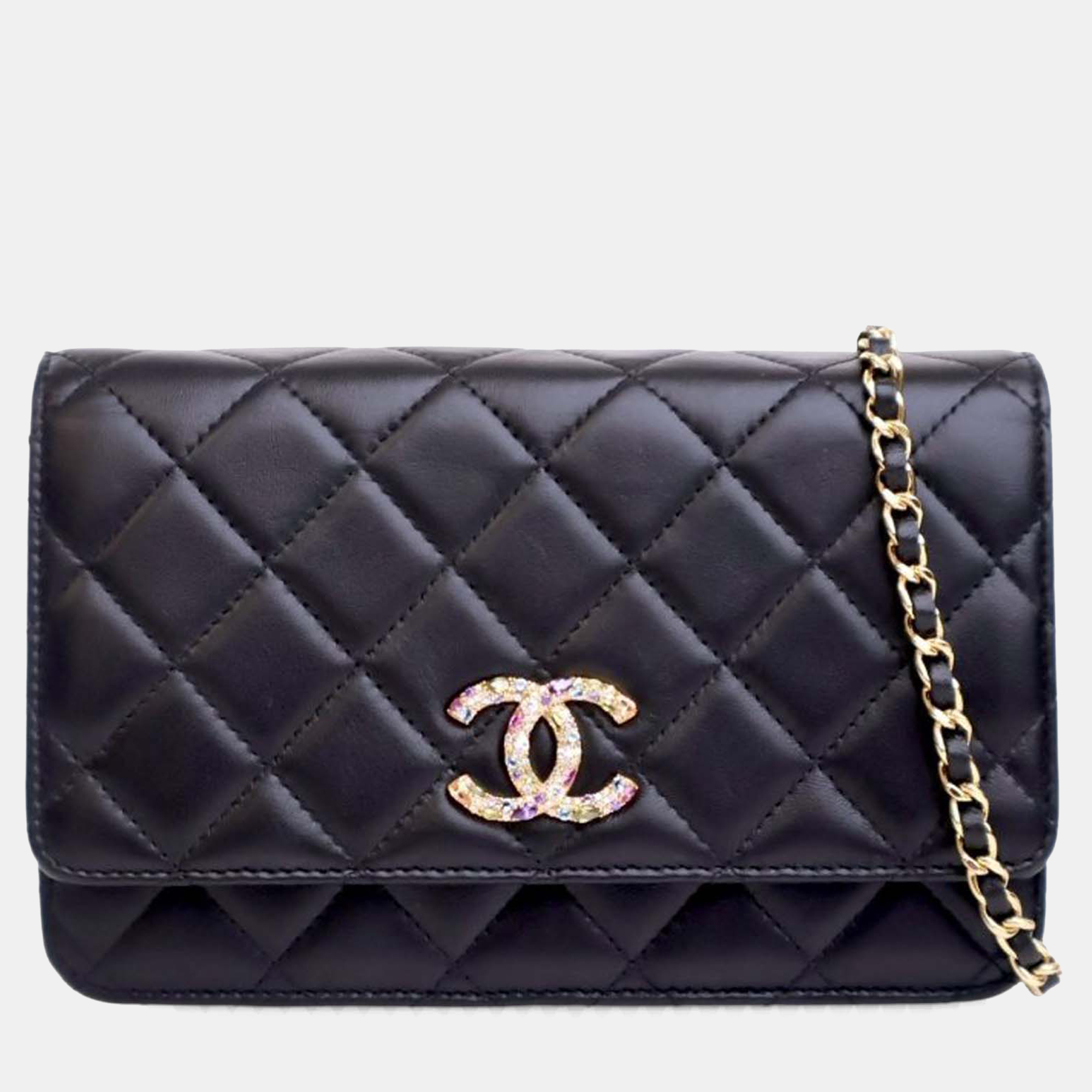 

Chanel Black Quilted Lambskin Crystal CC Wallet On Chain