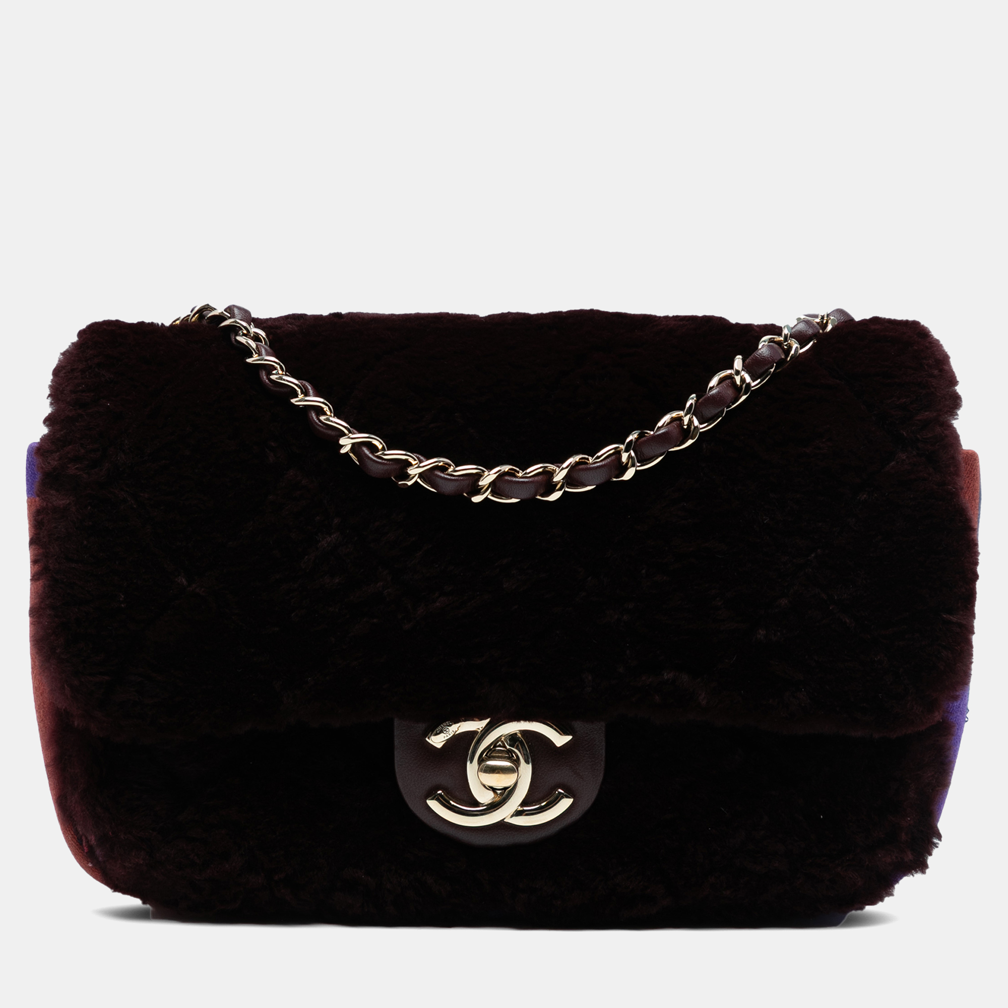 

Chanel Red Mini Rectangular CC Quilted Shearling Color Block Single Flap