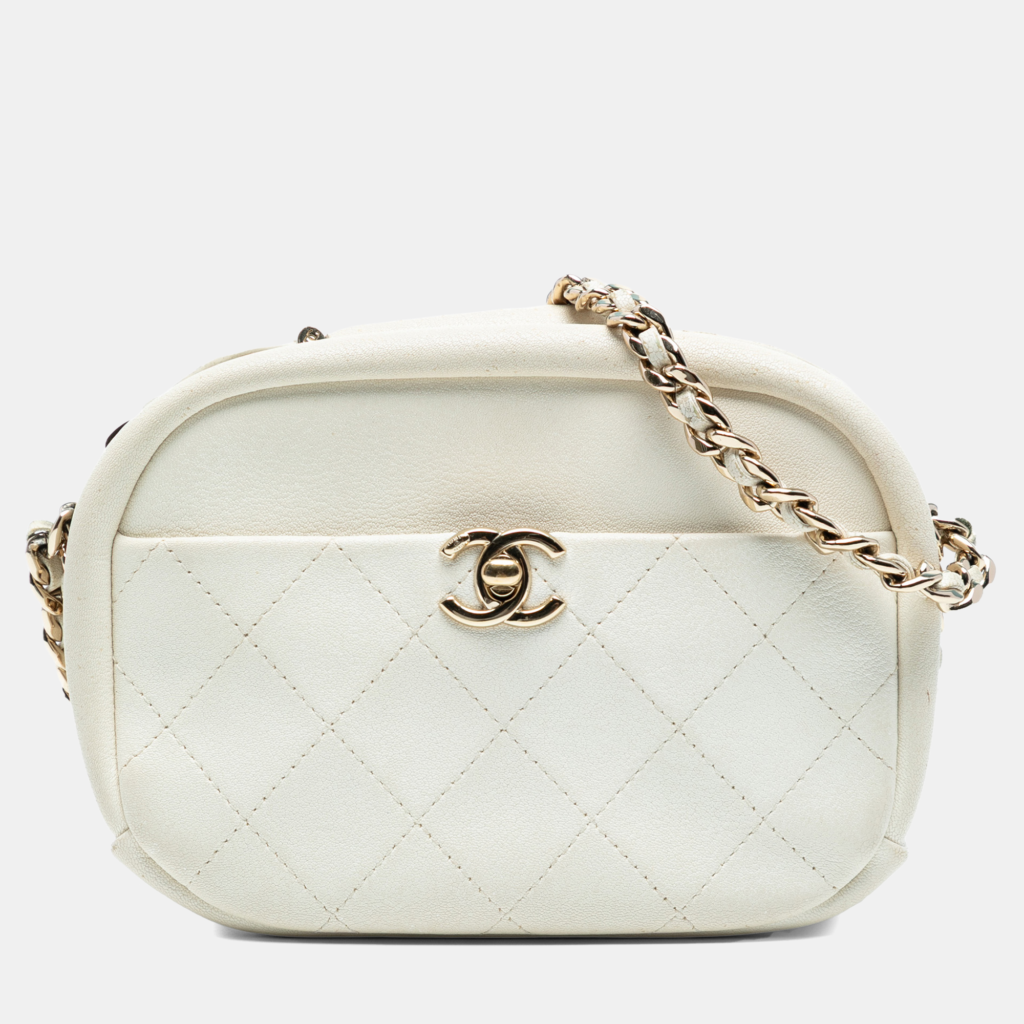 

Chanel White Small Quilted Goatskin Casual Trip Camera Bag