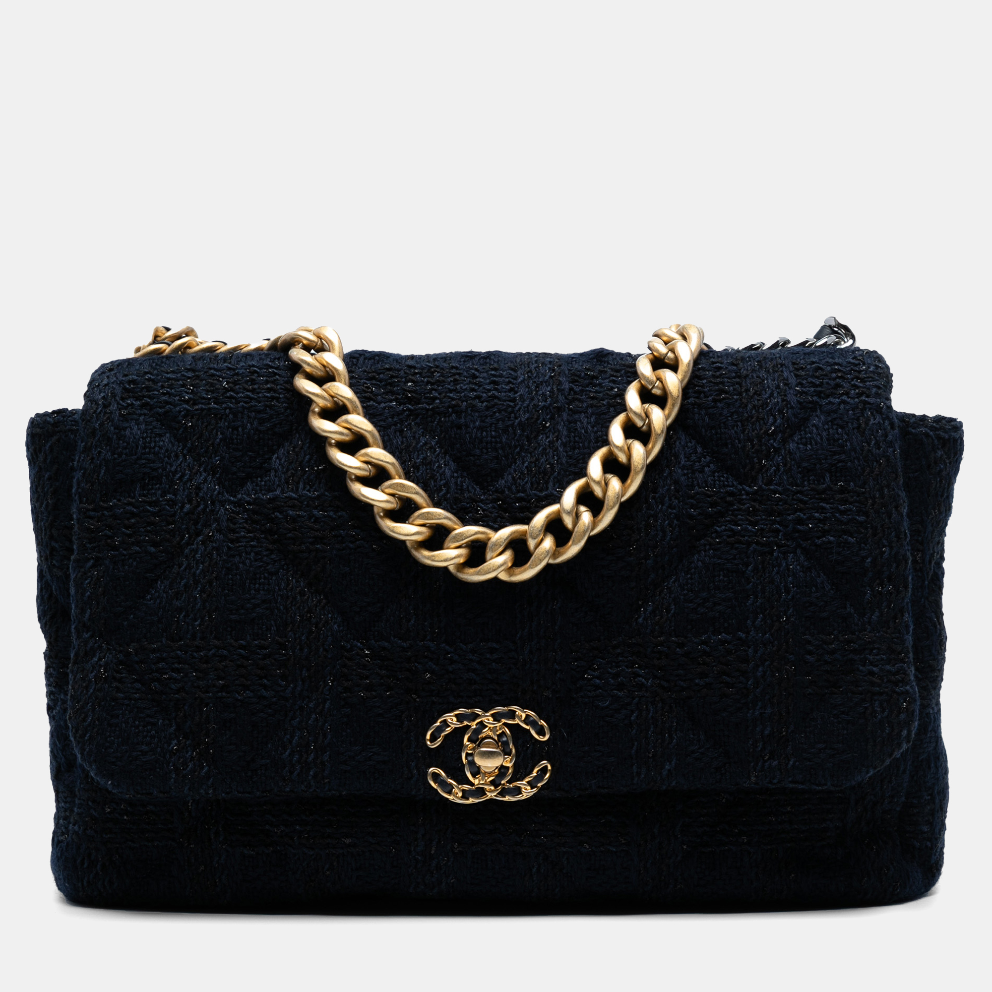 Pre-owned Chanel Black Maxi Tweed 19 Flap