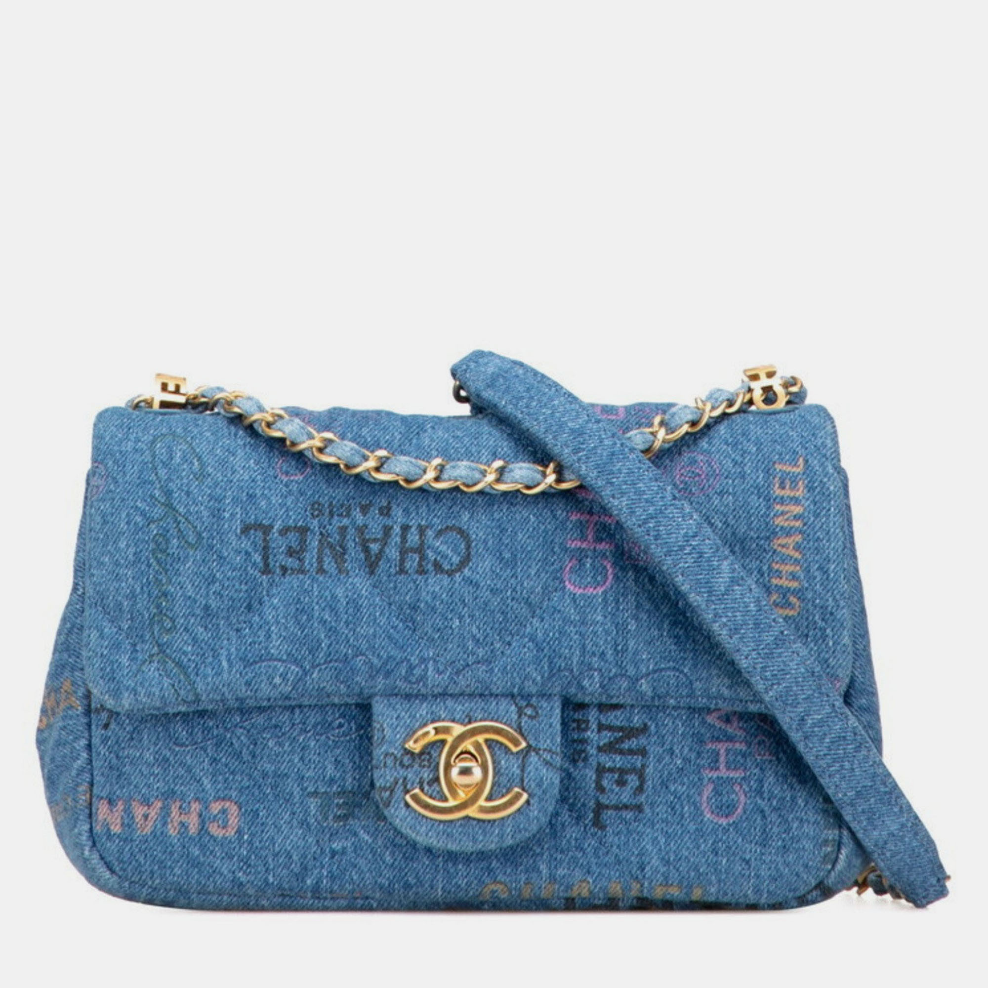 

Chanel Matelasse Coco Mark Logo Print Chain Shoulder Bag Indigo Blue Denim