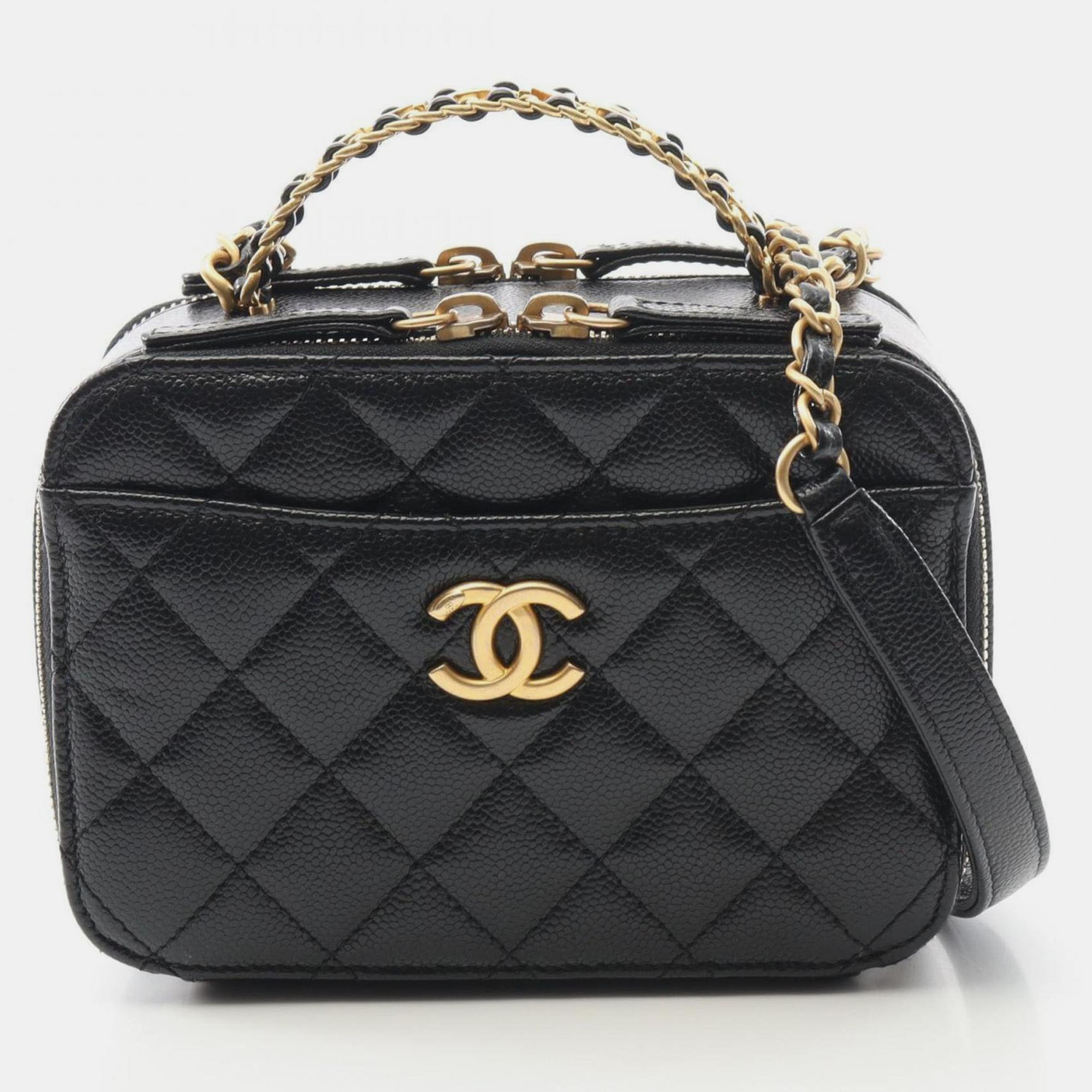 

Chanel Matelasse Vanity Bag Shoulder In Calfskin Leather Black