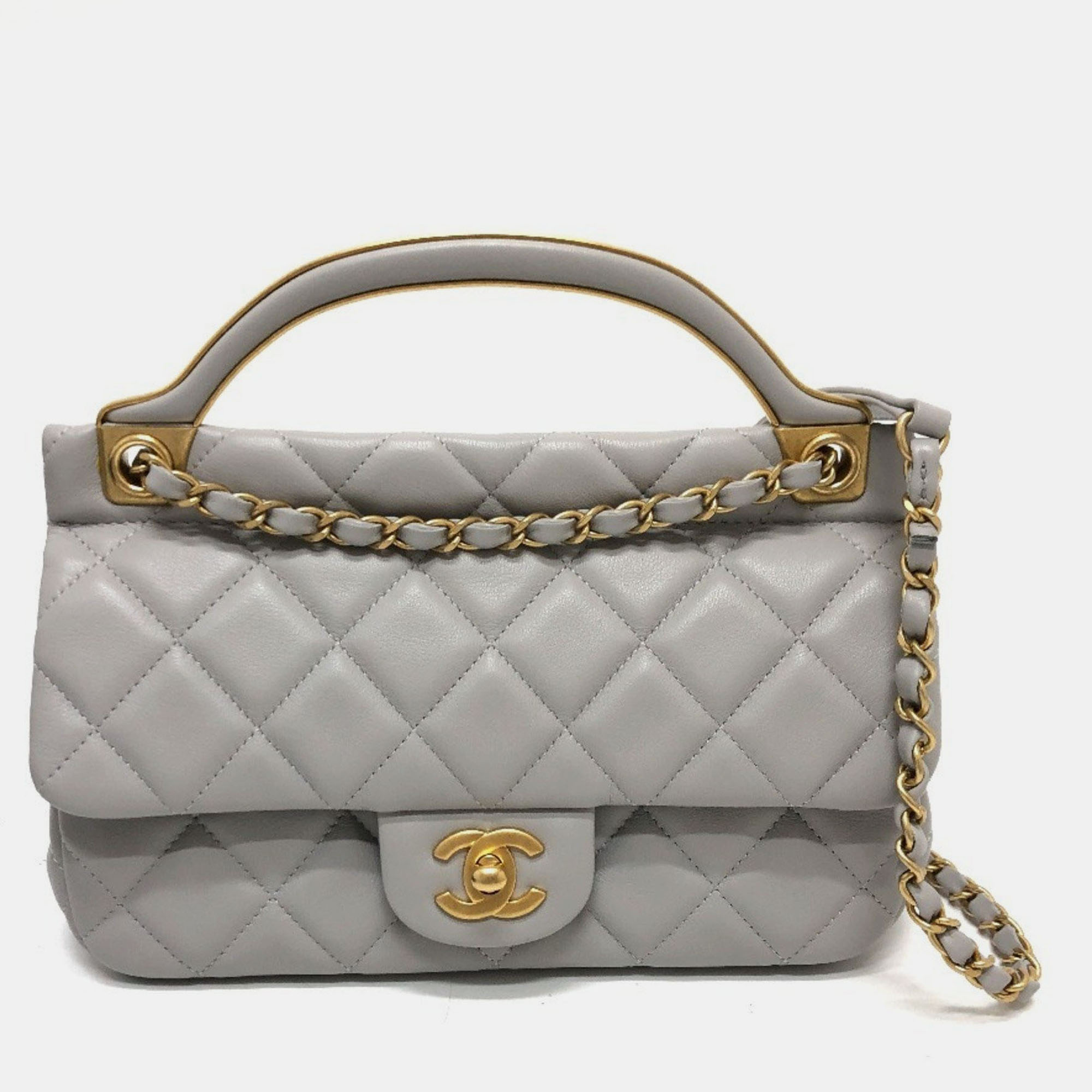 

Chanel Matelasse 2-Way Handbag/Shoulder Bag In Lambskin Gray, Grey