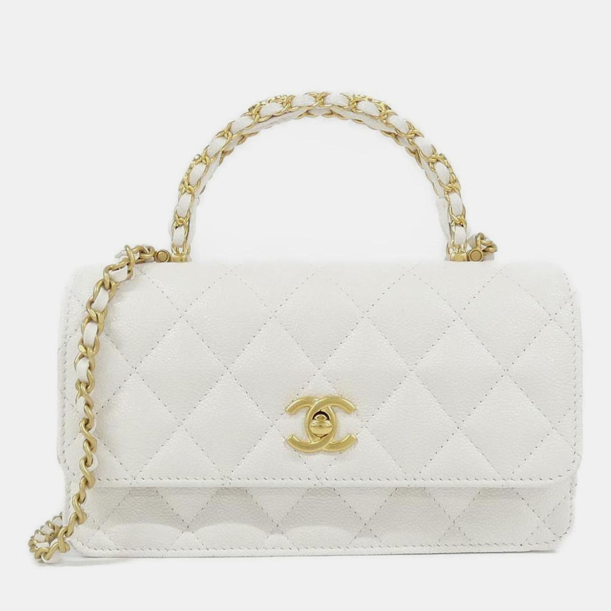 

Chanel White Leather Chain Clutch