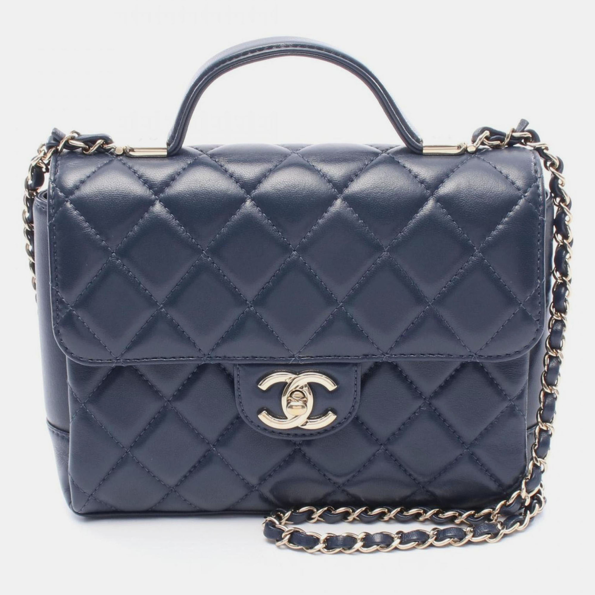 

Chanel Matelasse Top Handle Shoulder Bag In Lambskin Navy Blue