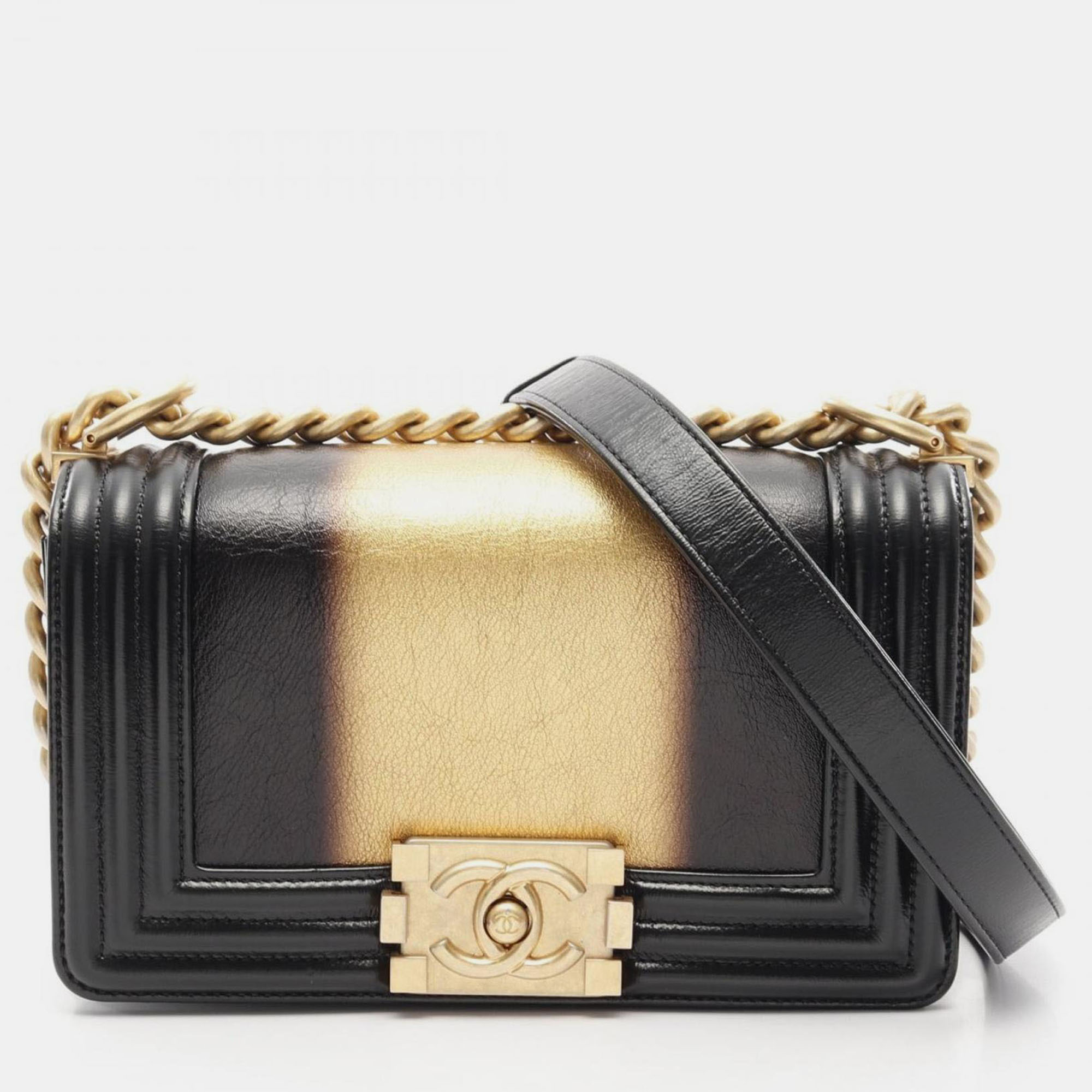

Chanel Boy Chanel Small Shoulder Bag Leather Black Gold