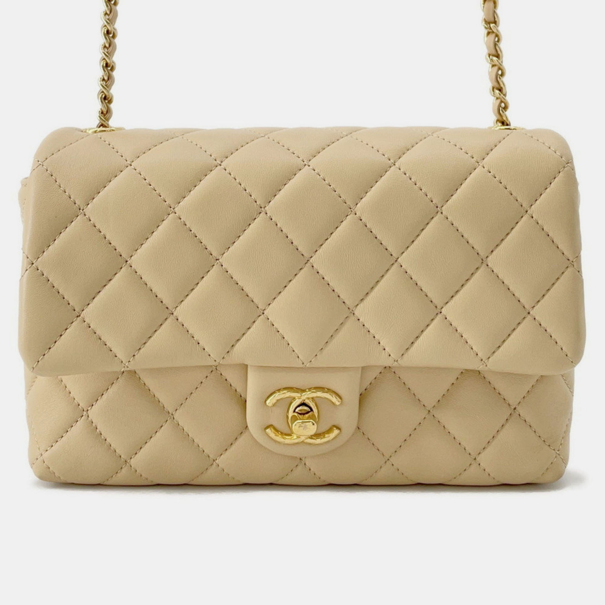 

Chanel Chain Shoulder Bag Matelasse Coco Mark Lambskin, Beige