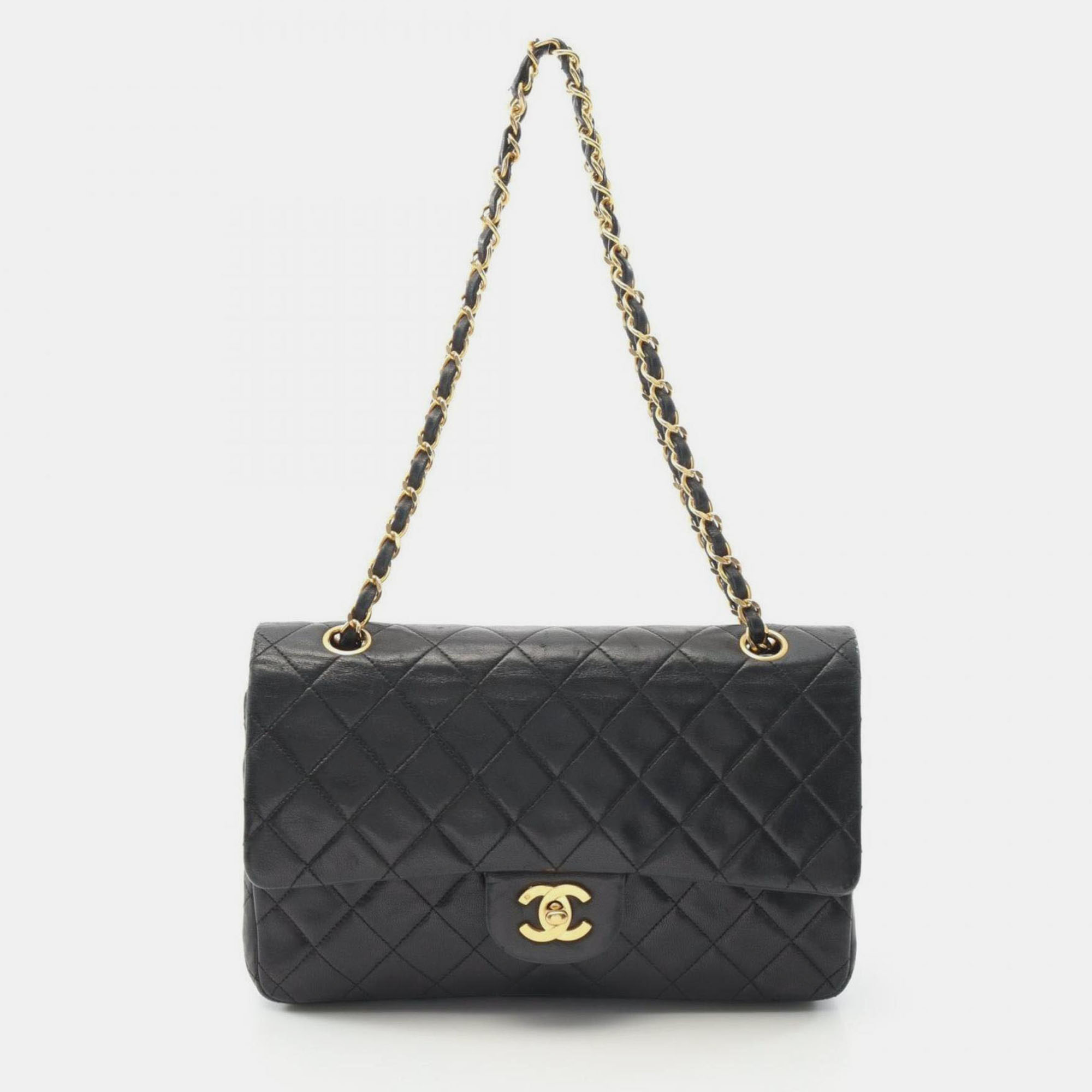 

Chanel Matelasse Double Flap Shoulder Bag In Lambskin Leather Black