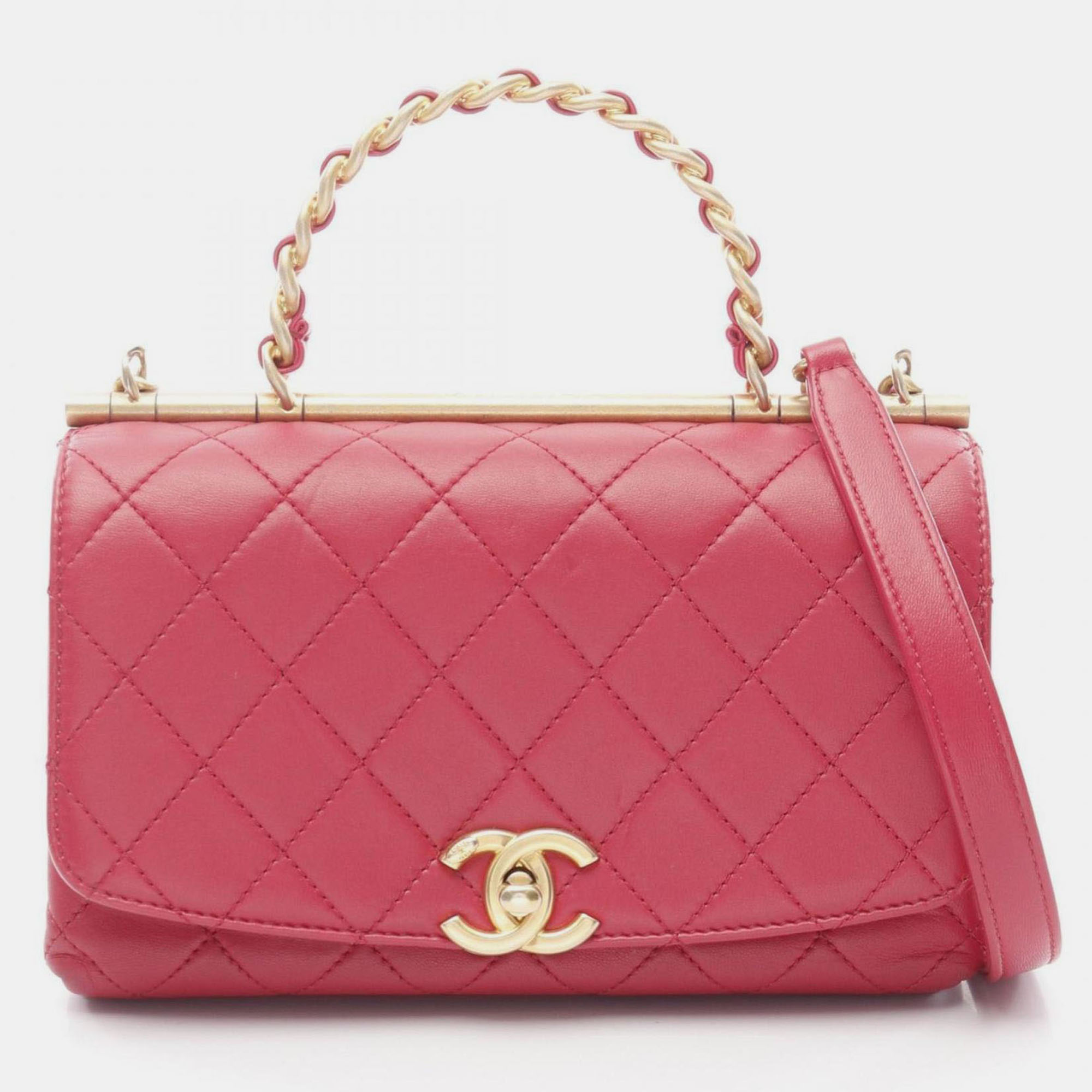 

Chanel Matelasse Top Handle Magenta Handbag In Lambskin (Sheepskin) Pink