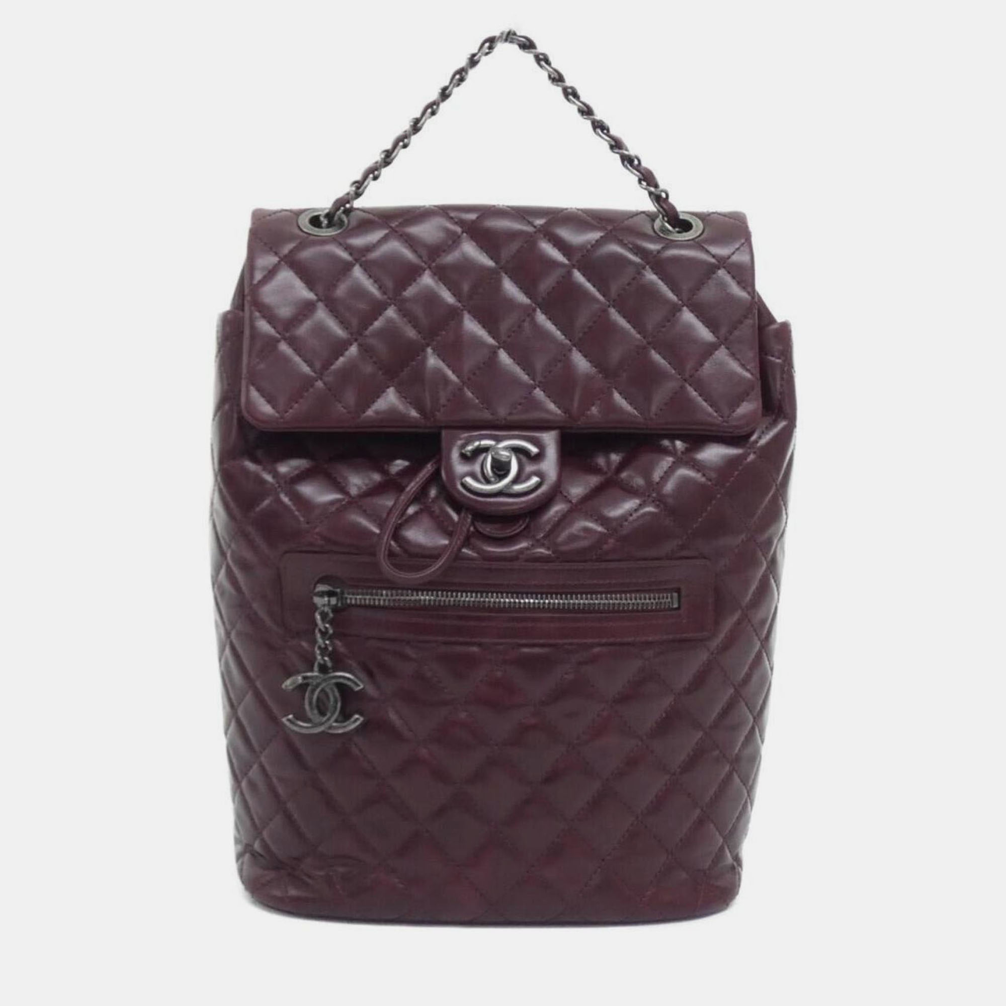 Pre-owned Chanel Bordeaux Leather Backpack In Purple