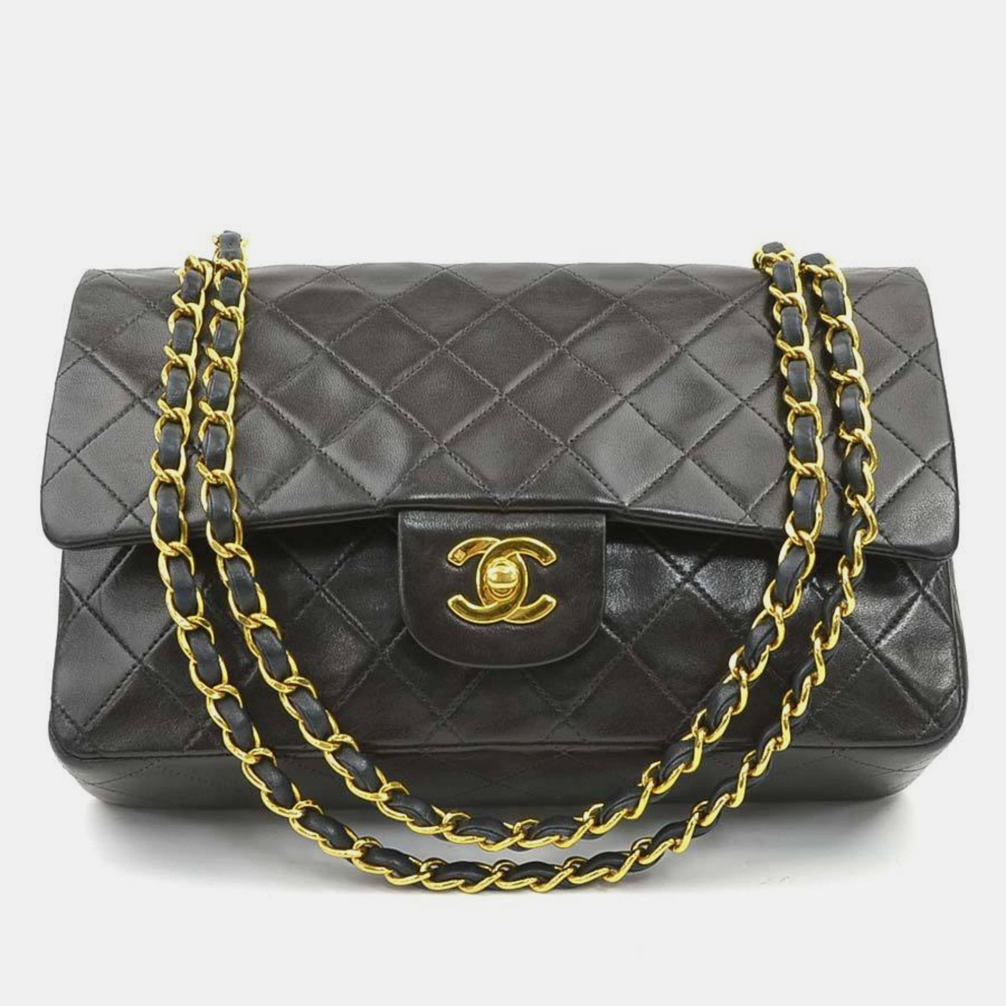 

Chanel Matelasse Shoulder Bag With Double Flap Leather Metal Black And Gold