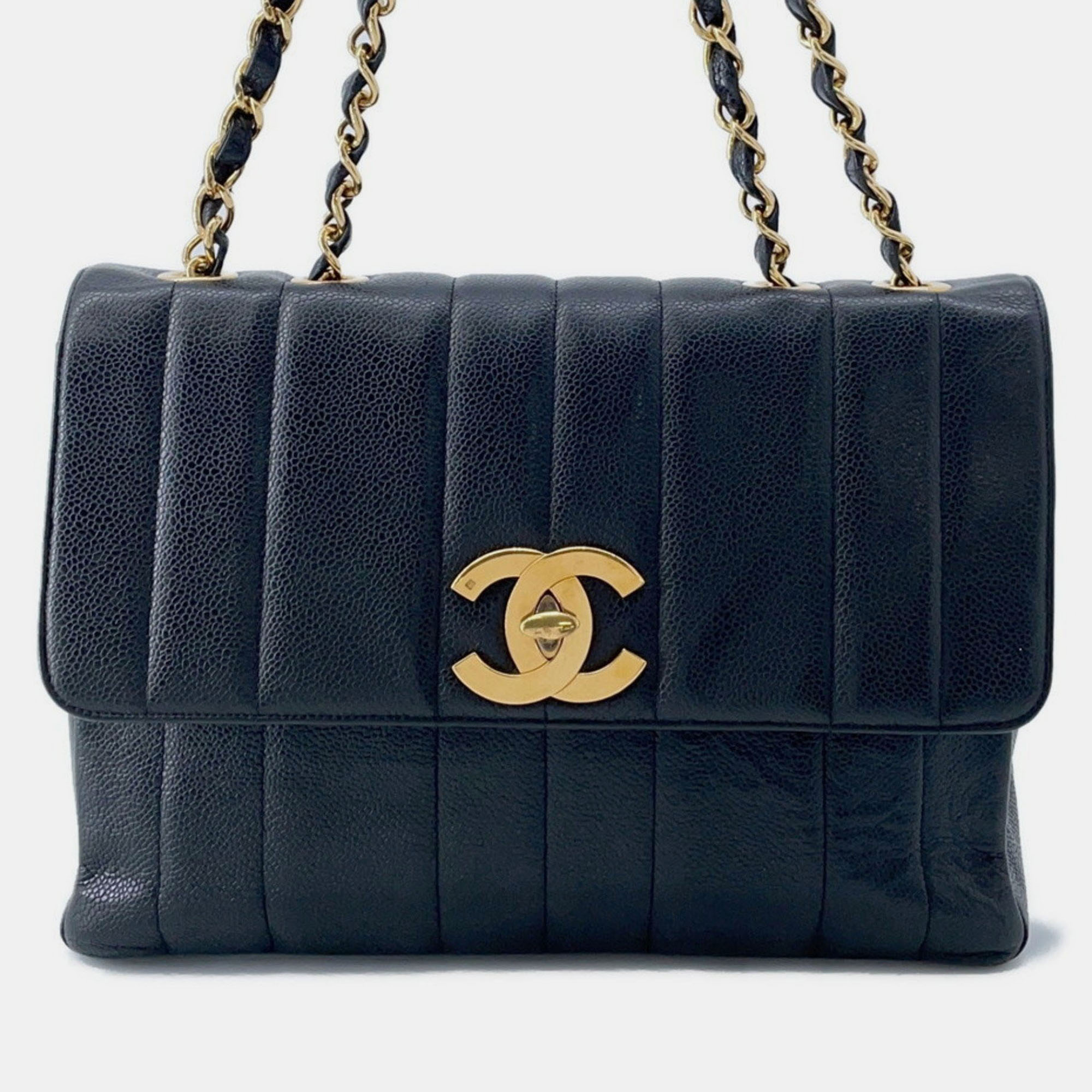 

Chanel Chain Shoulder Bag Coco Mark Mademoiselle W Caviar Skin Black