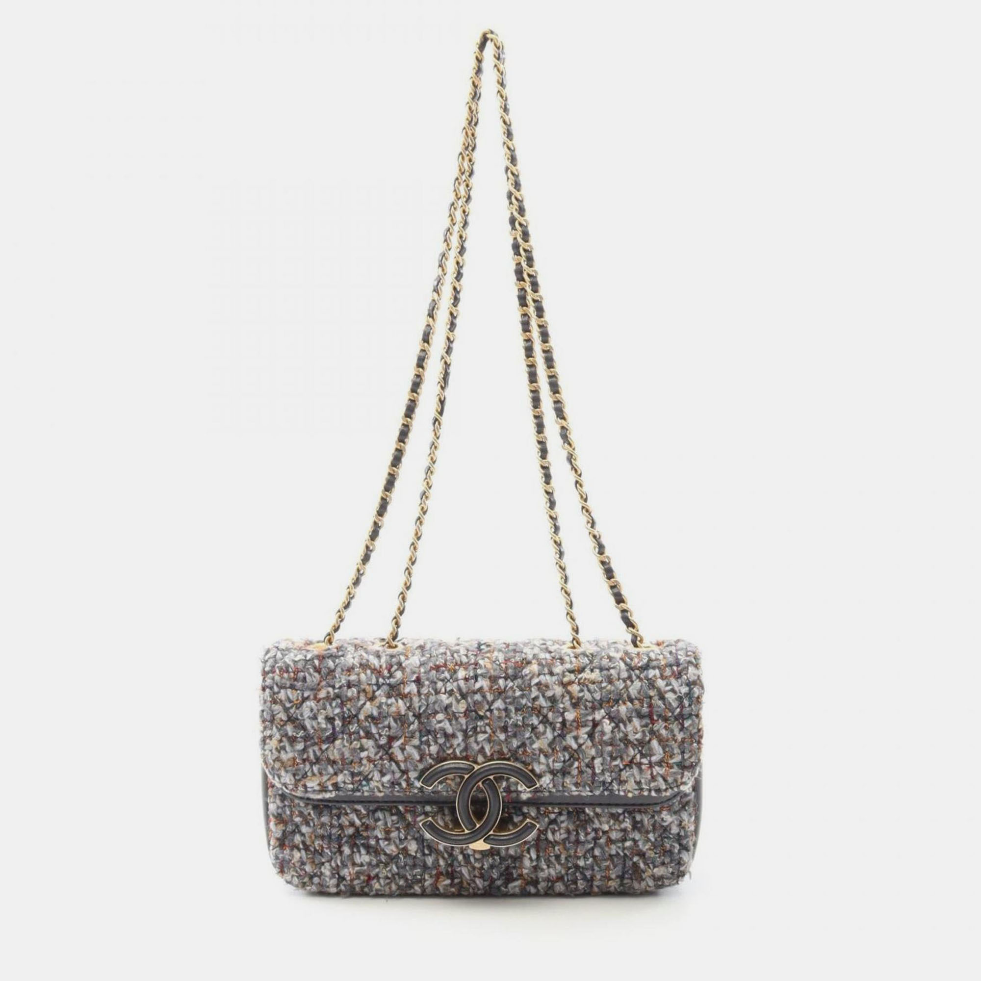 

Chanel Coco Mark Shoulder Bag Fabric Leather Gray, Grey