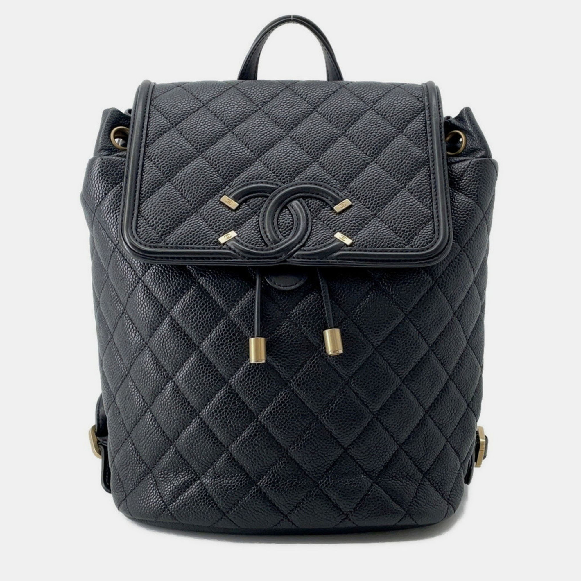 Pre-owned Chanel Backpack Matelasse Coco Mark Cc Filigree Caviar Skin Black