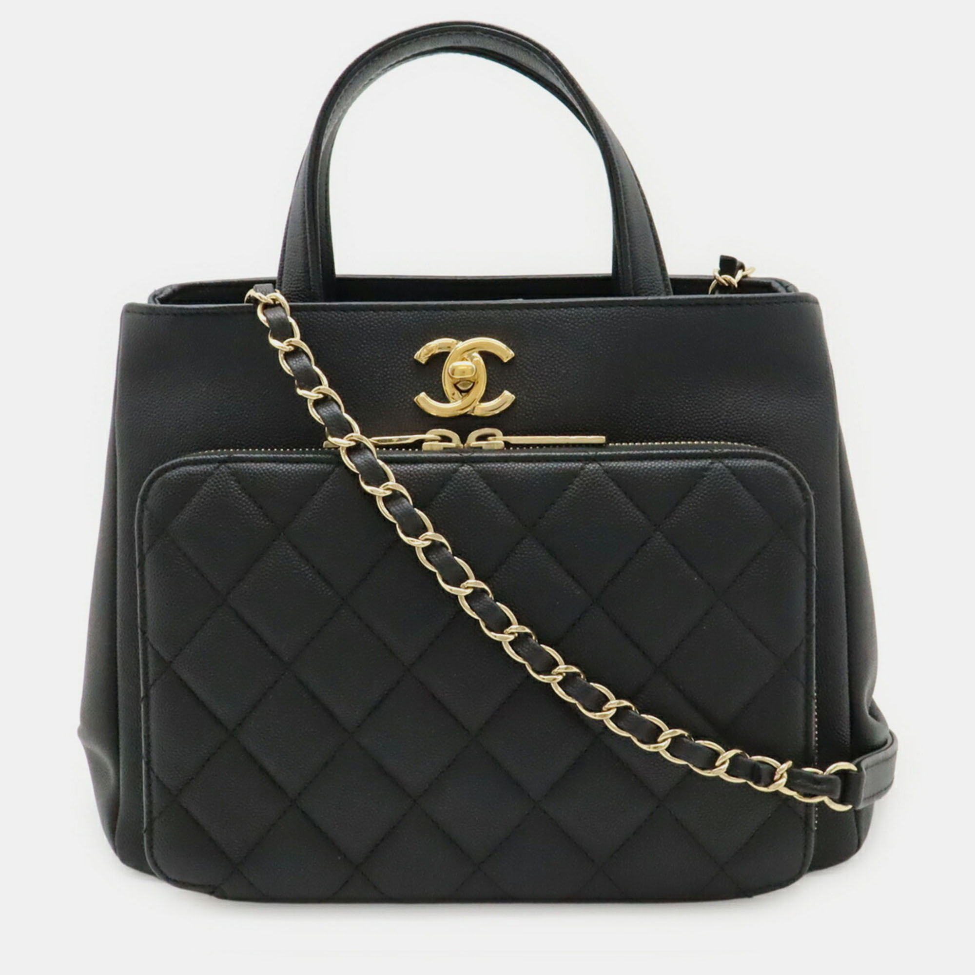 

Chanel Matelasse Small Handbag With Chain Shoulder Strap Caviar Skin Black