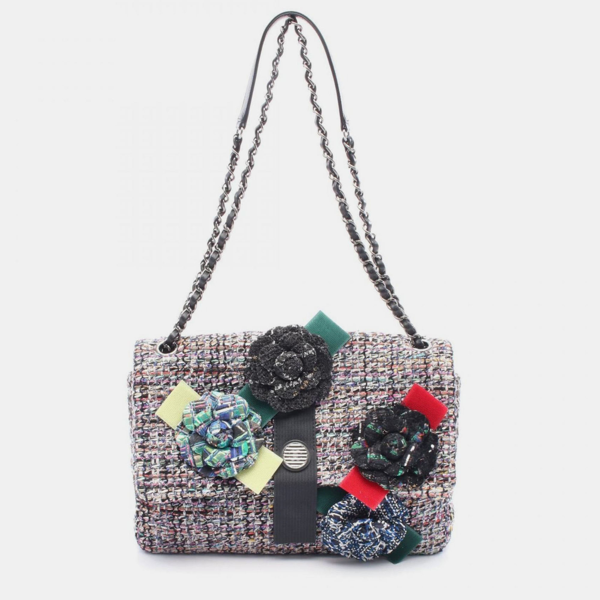 

Chanel Camellia Shoulder Bag Fabric Leather Multicolor