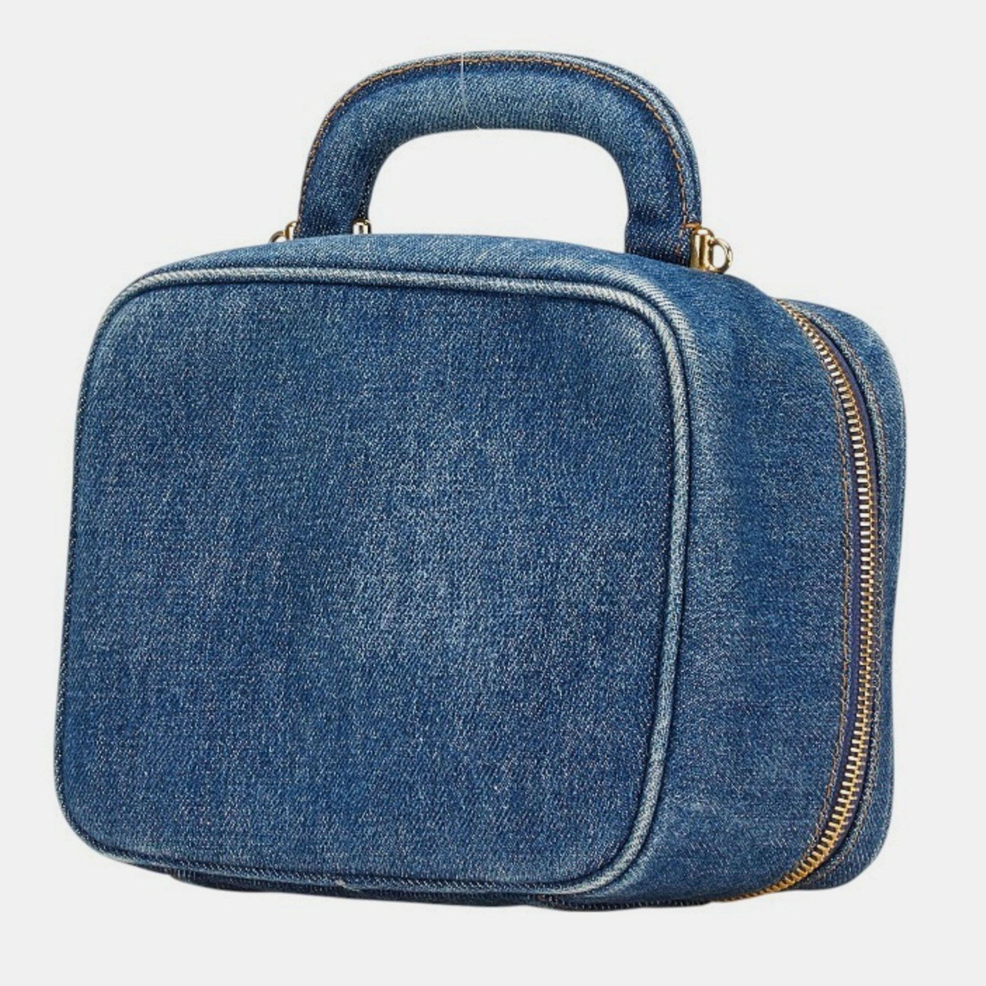 Pre-owned Chanel Coco Mark Vanity Bag Shoulder 2-way Indigo Blue Denim