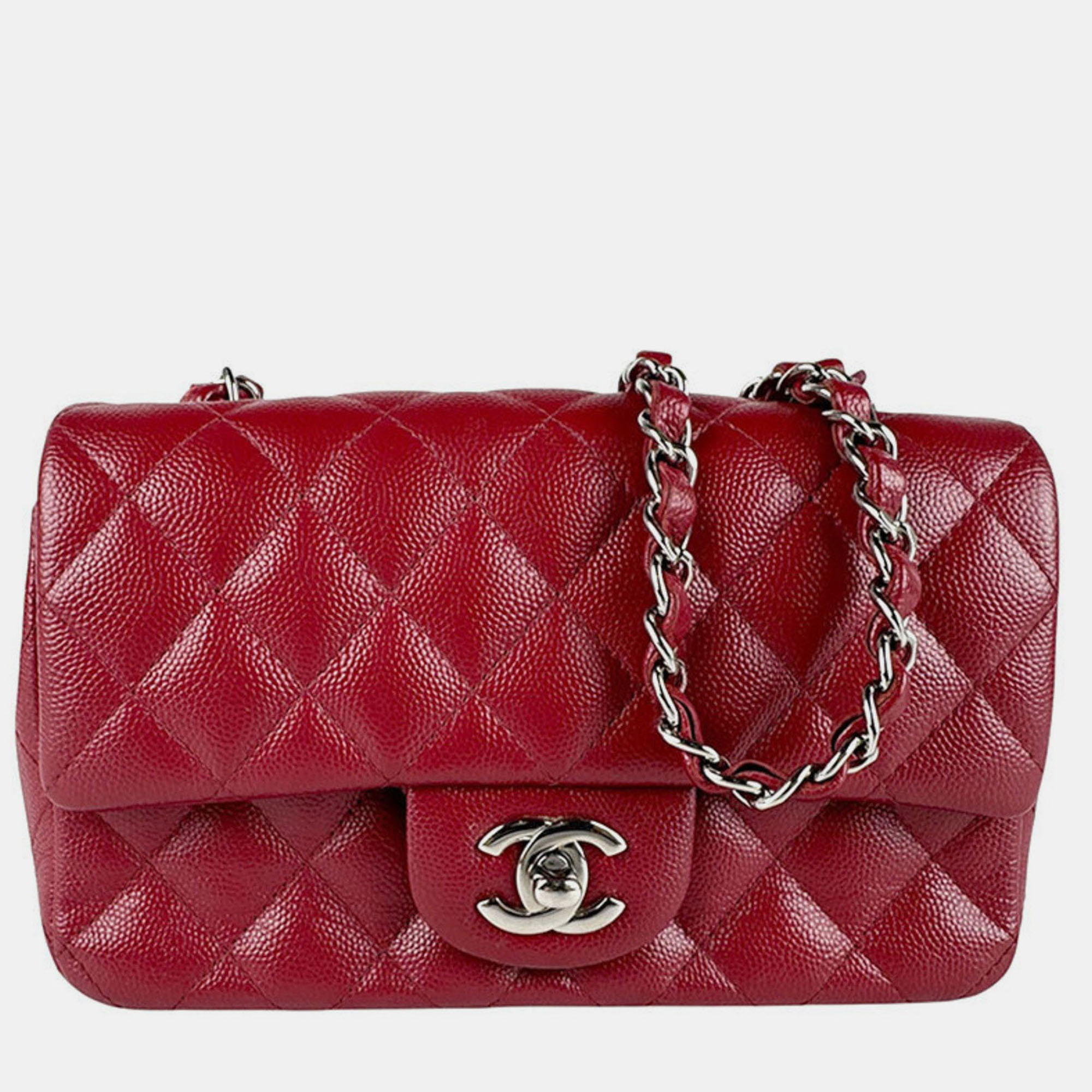 

Chanel Shoulder Bag Caviar Leather Red And Silver