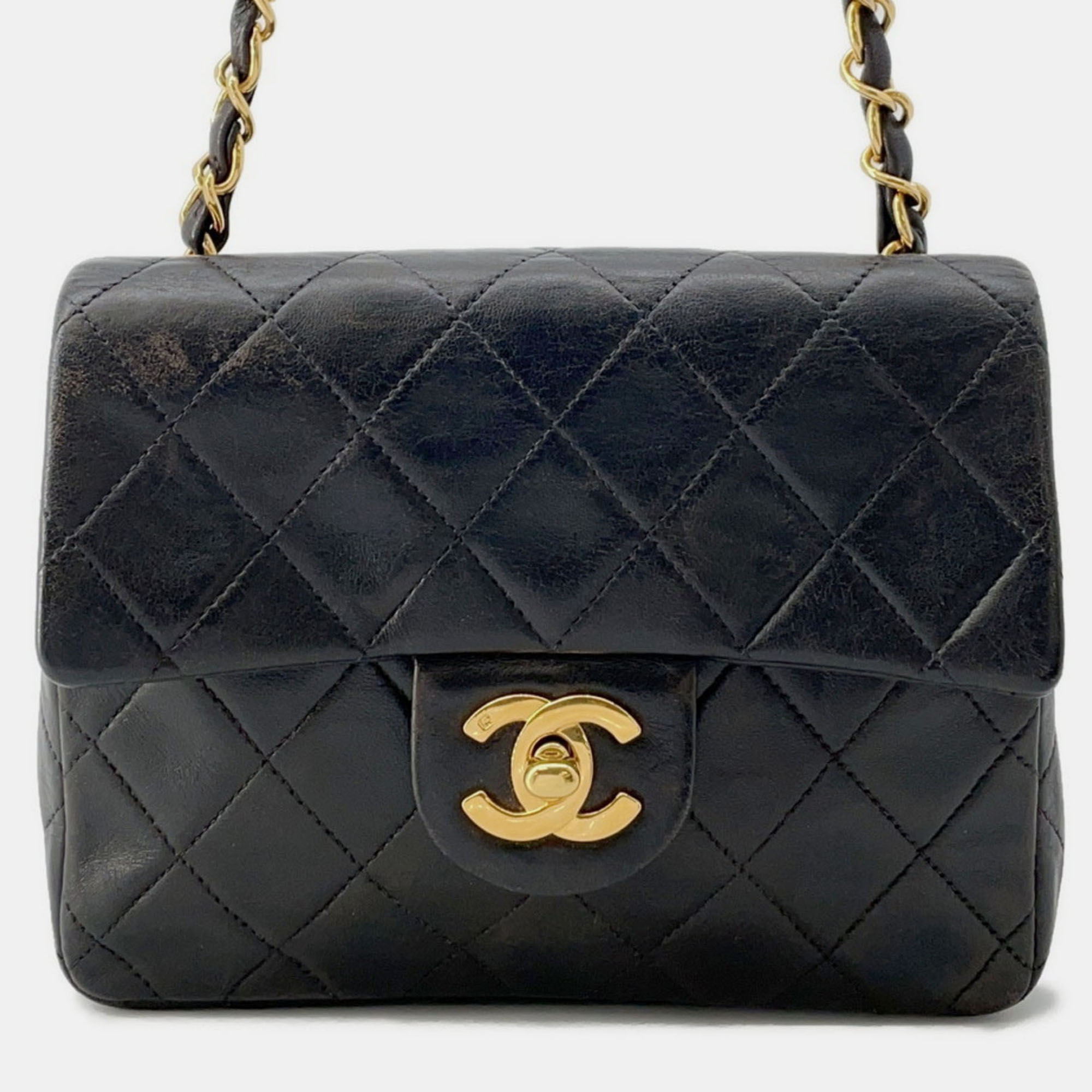 

Chanel Chain Shoulder Bag Matelasse Coco Mark Lambskin Mini Black