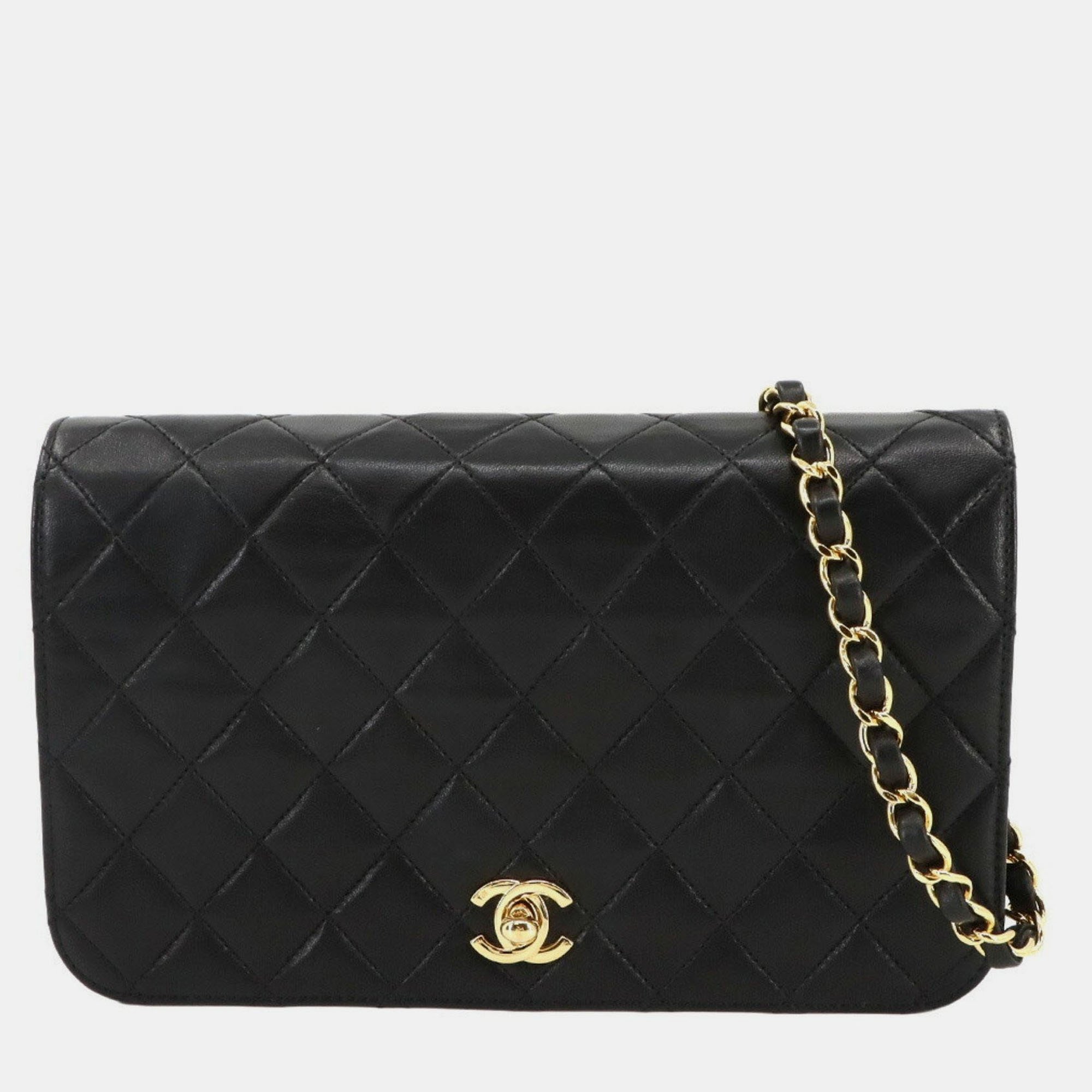 

Chanel Matelasse Chain Shoulder Bag In Black Lambskin With Gold Turnlock Hardware