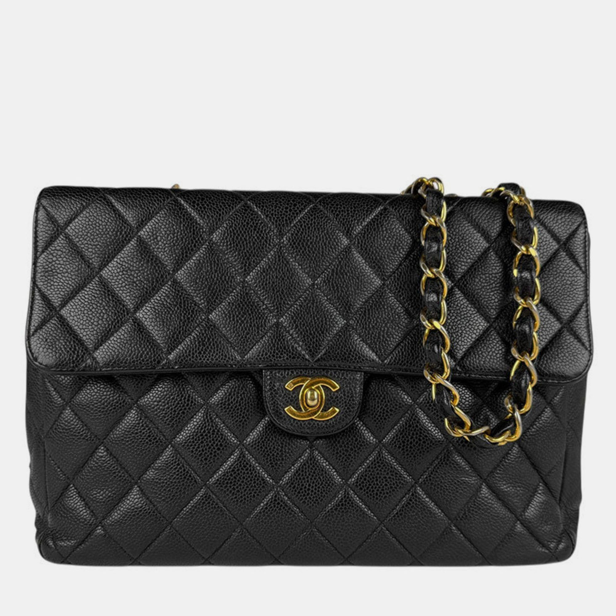 

Chanel Shoulder Bag Matelasse 30 Deca Caviar Skin Leather Black Gold