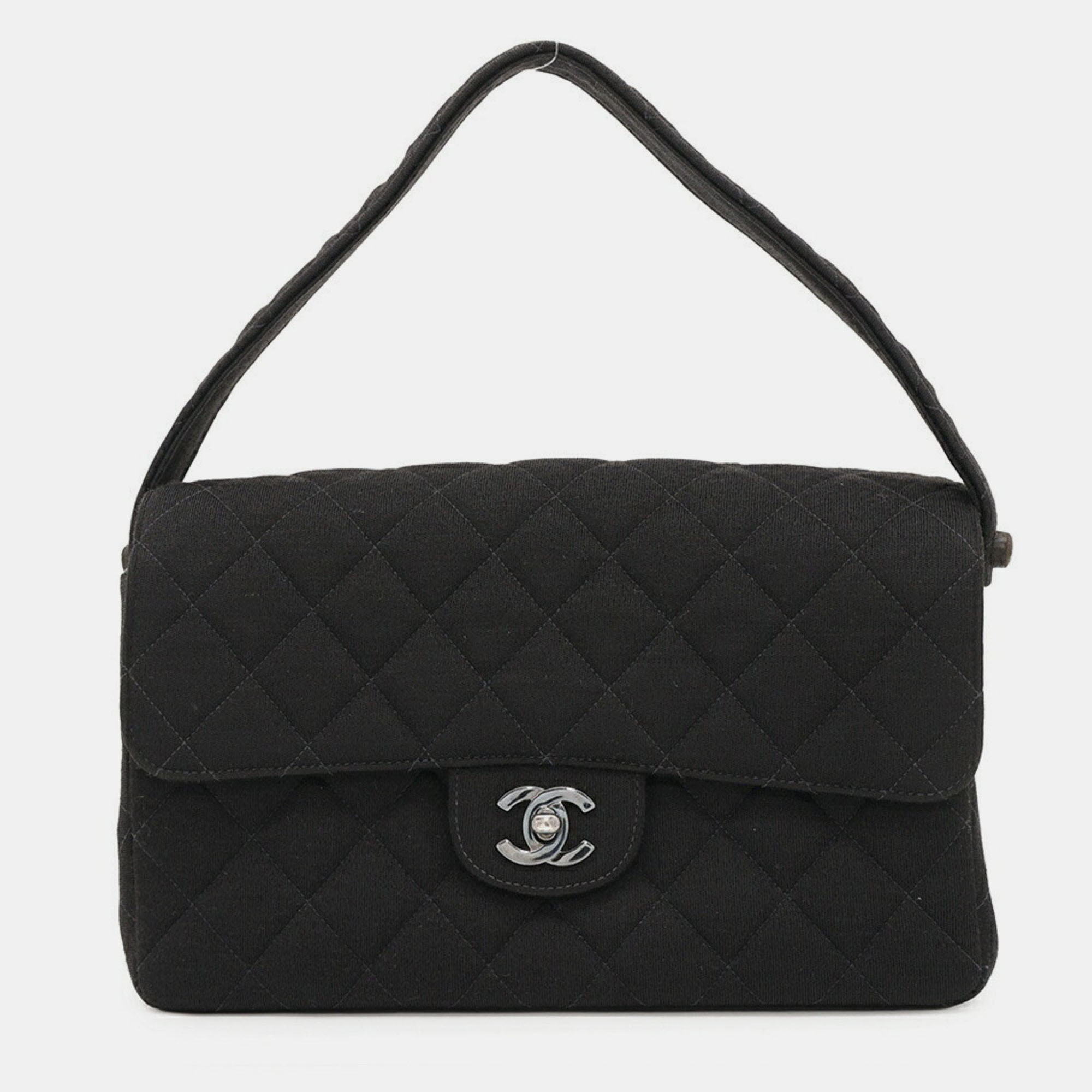 Pre-owned Chanel Handbag Matelasse Coco Mark Double-faced Cotton Black