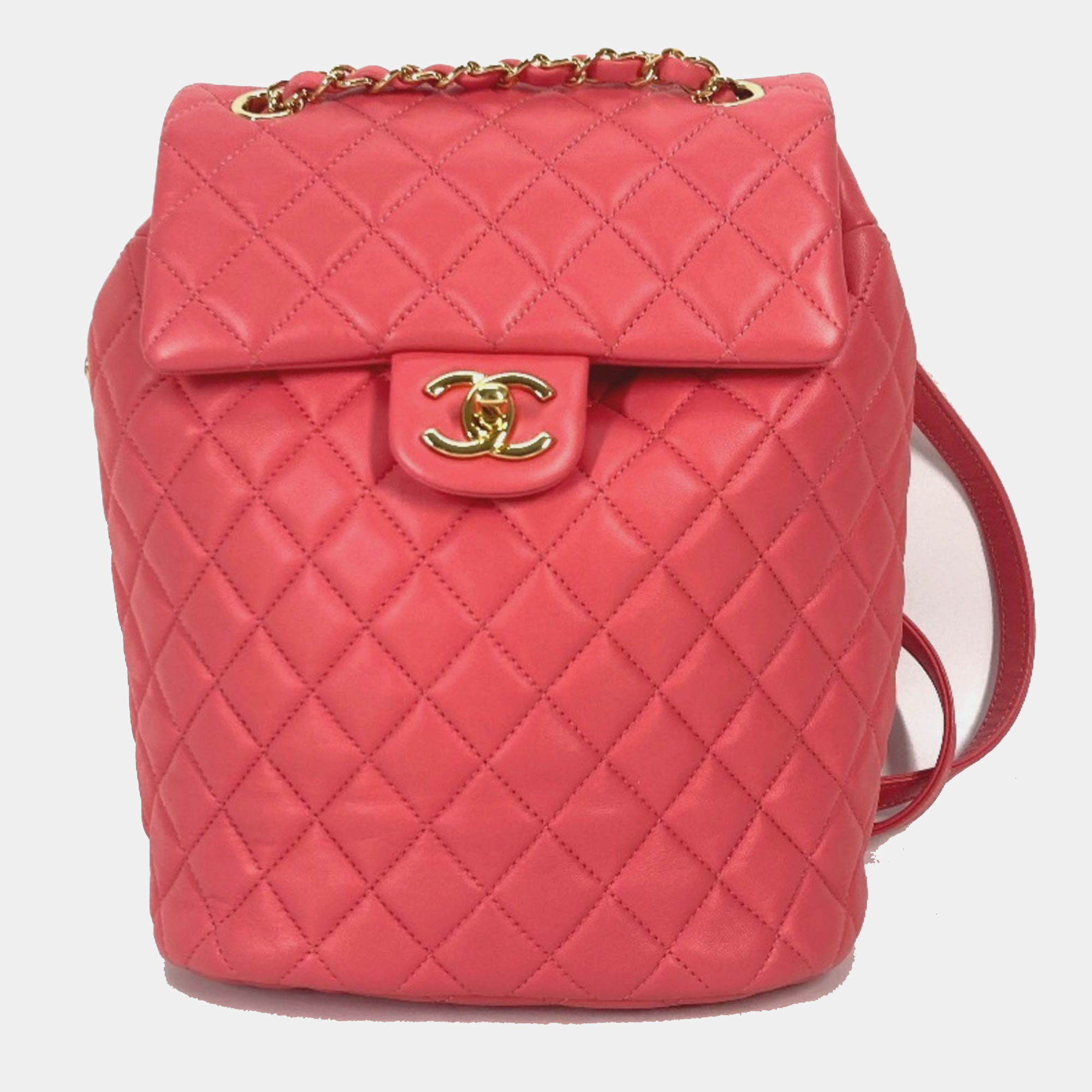 Click to view more detailed imagery on our partner's website Pre-owned Chanel Cc Coco Mark Matelasse Quilted Backpack In Lambskin Pink