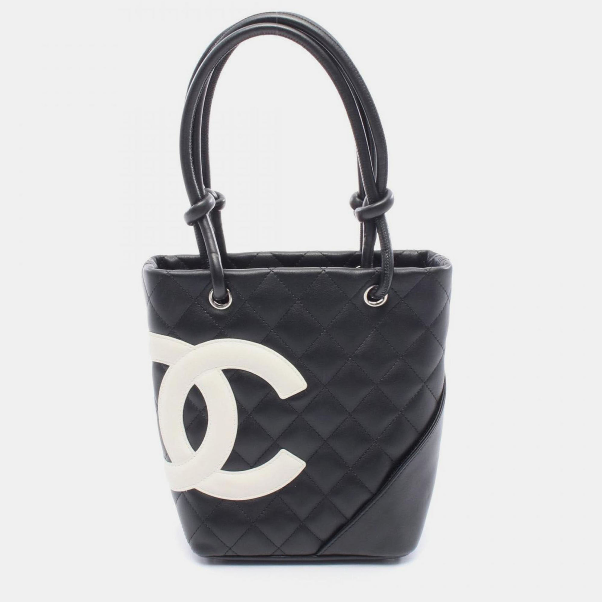 

Chanel Cambon Line Small Tote Bag Leather Black And White