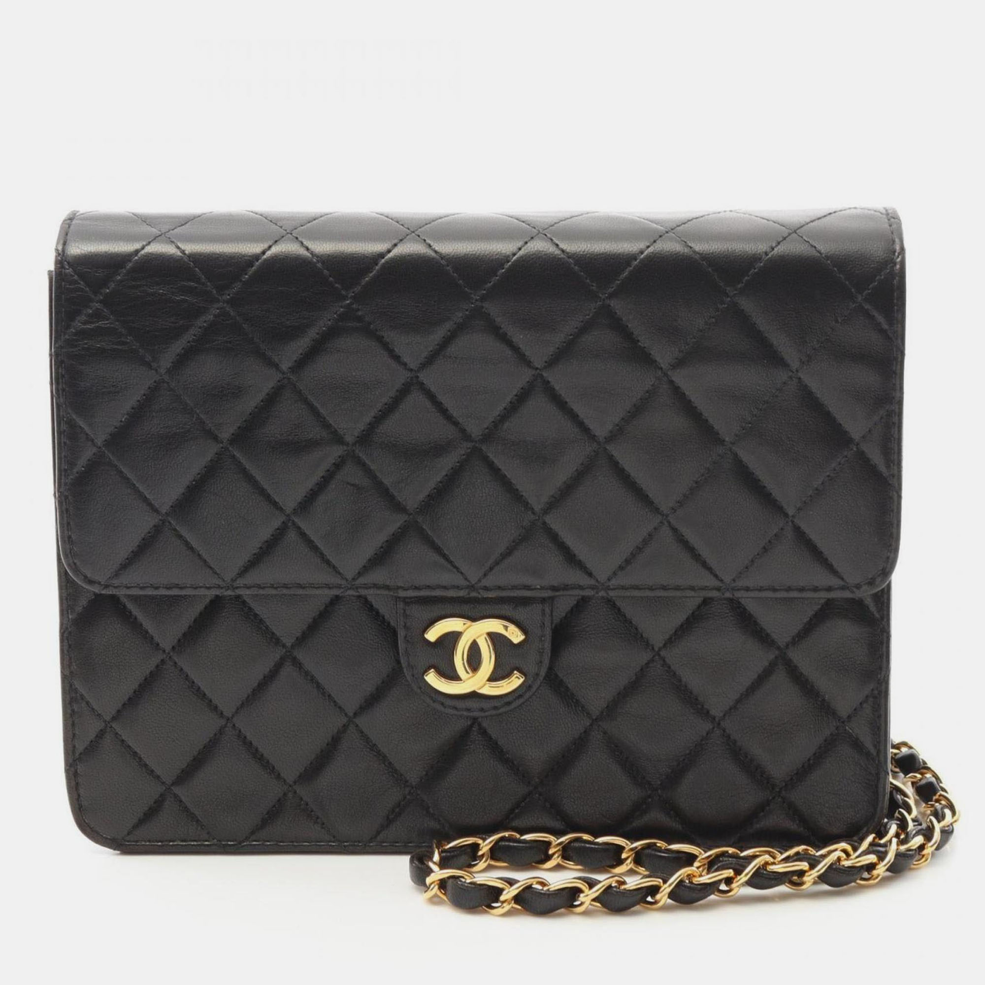 

Chanel Matelasse Single Flap Shoulder Bag Lambskin (Sheepskin) Black