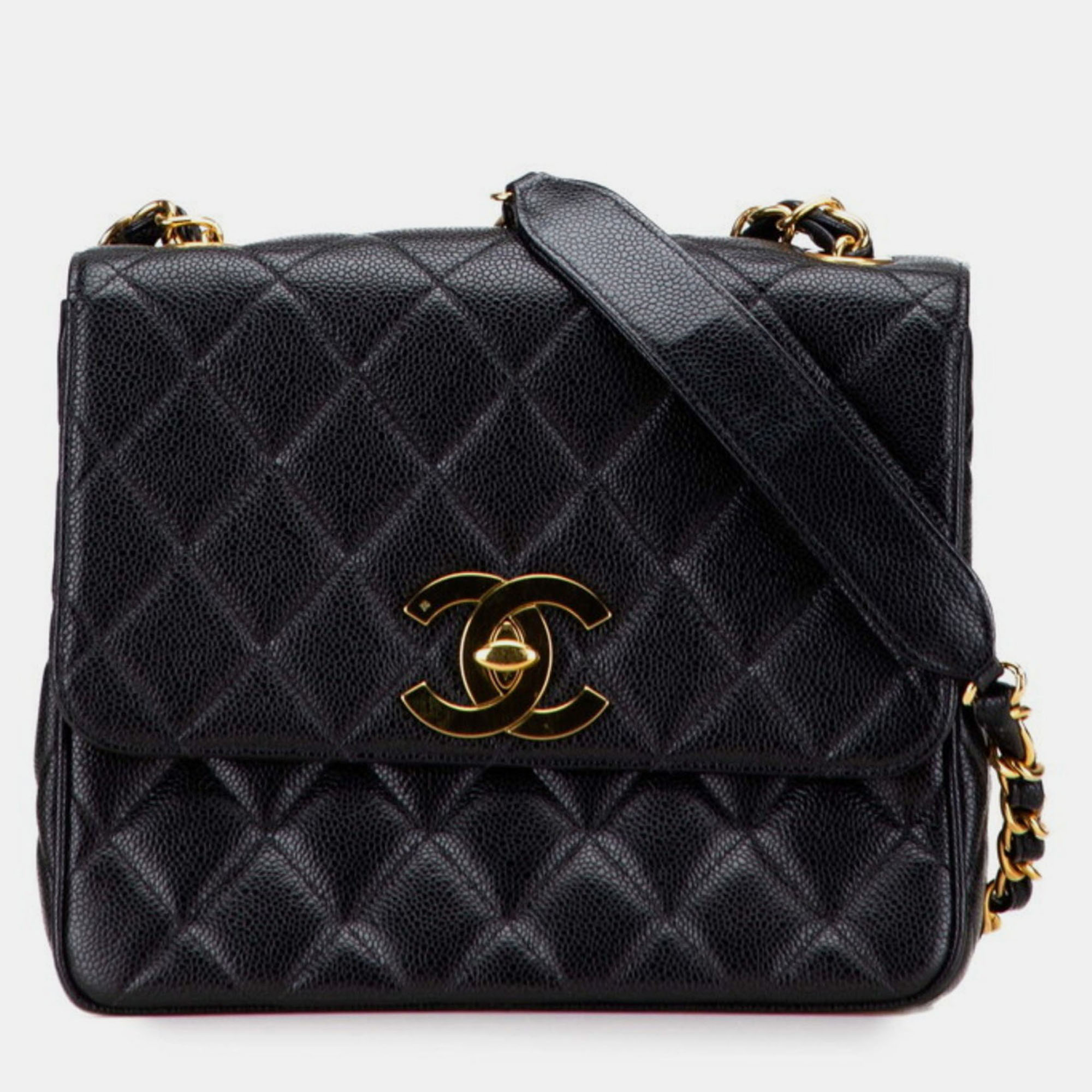 

Chanel Matelasse Coco Mark Chain Shoulder Bag In Black Caviar Skin