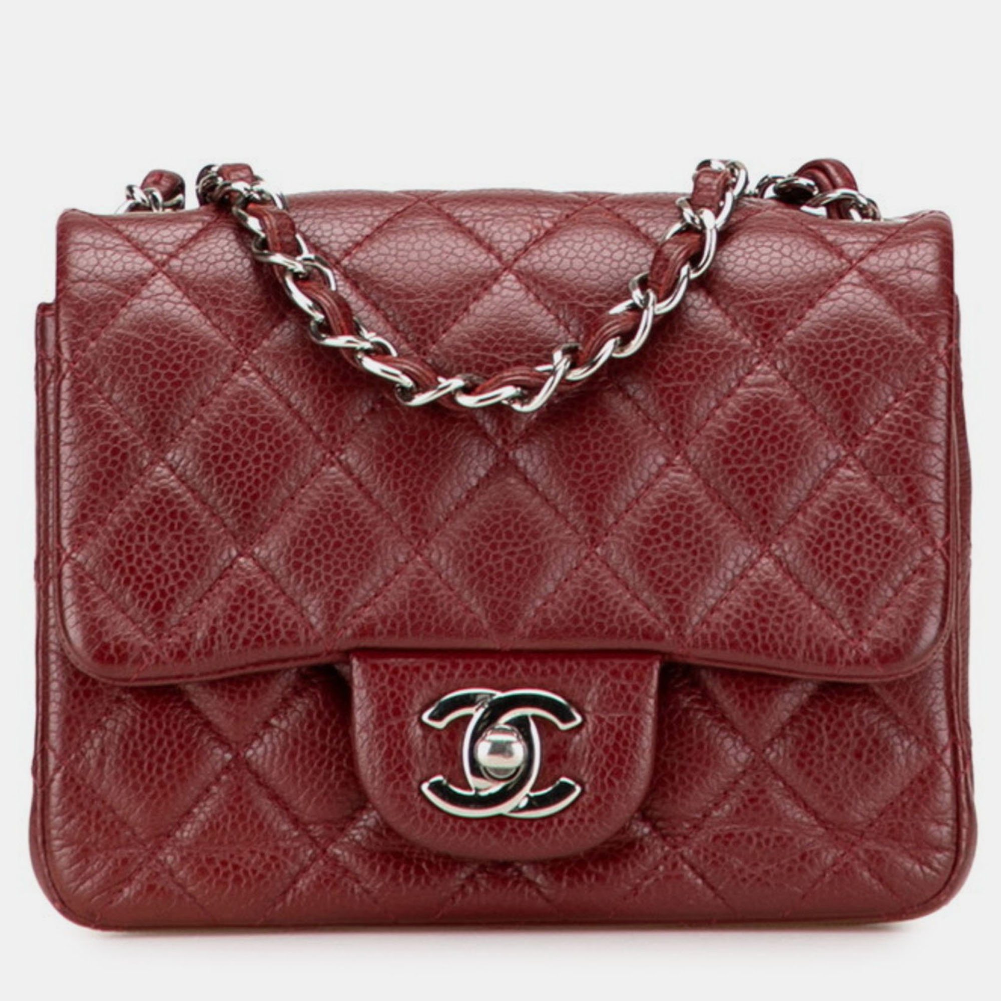 

Chanel Matelasse Coco Mark Crossbody Chain Shoulder Bag In Red And Bordeaux Caviar Skin, Burgundy