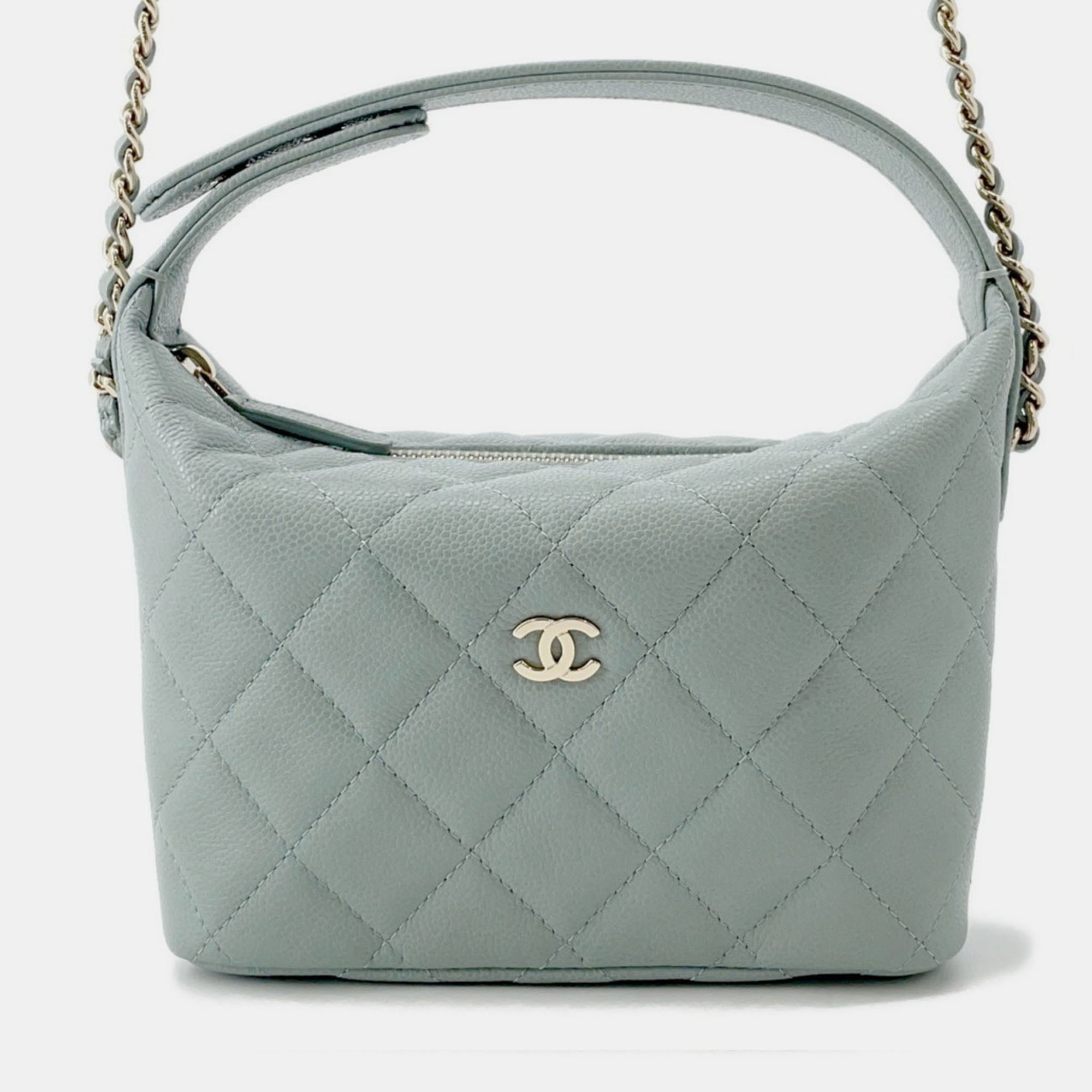 

Chanel Matelasse Coco Mark Chain Hobo Bag In Caviar Skin Mint Blue