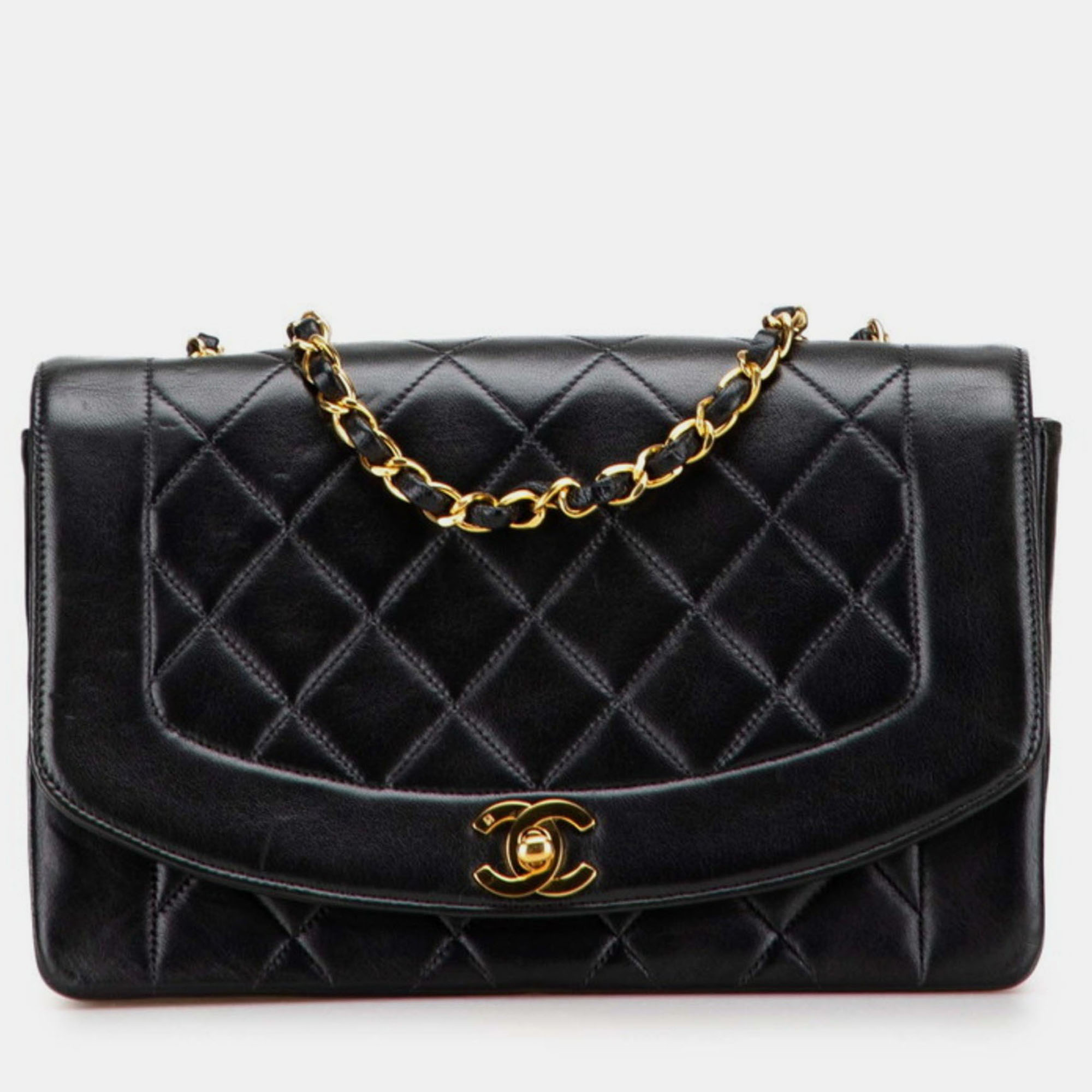 

Chanel Matelasse Diana 25 Chain Shoulder Bag In Black Lambskin
