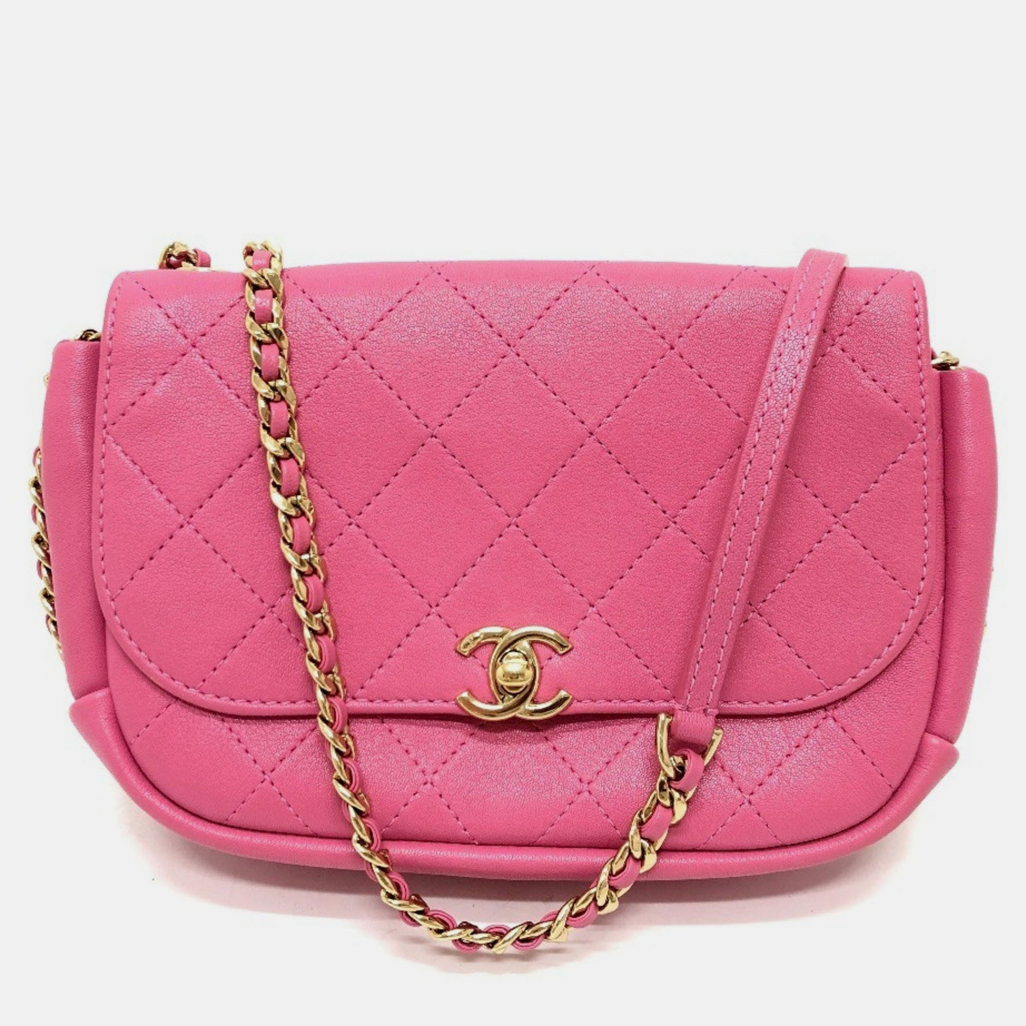 

Chanel Cc Coco Mark Edge Chain Bag Shoulder Calfskin Pink