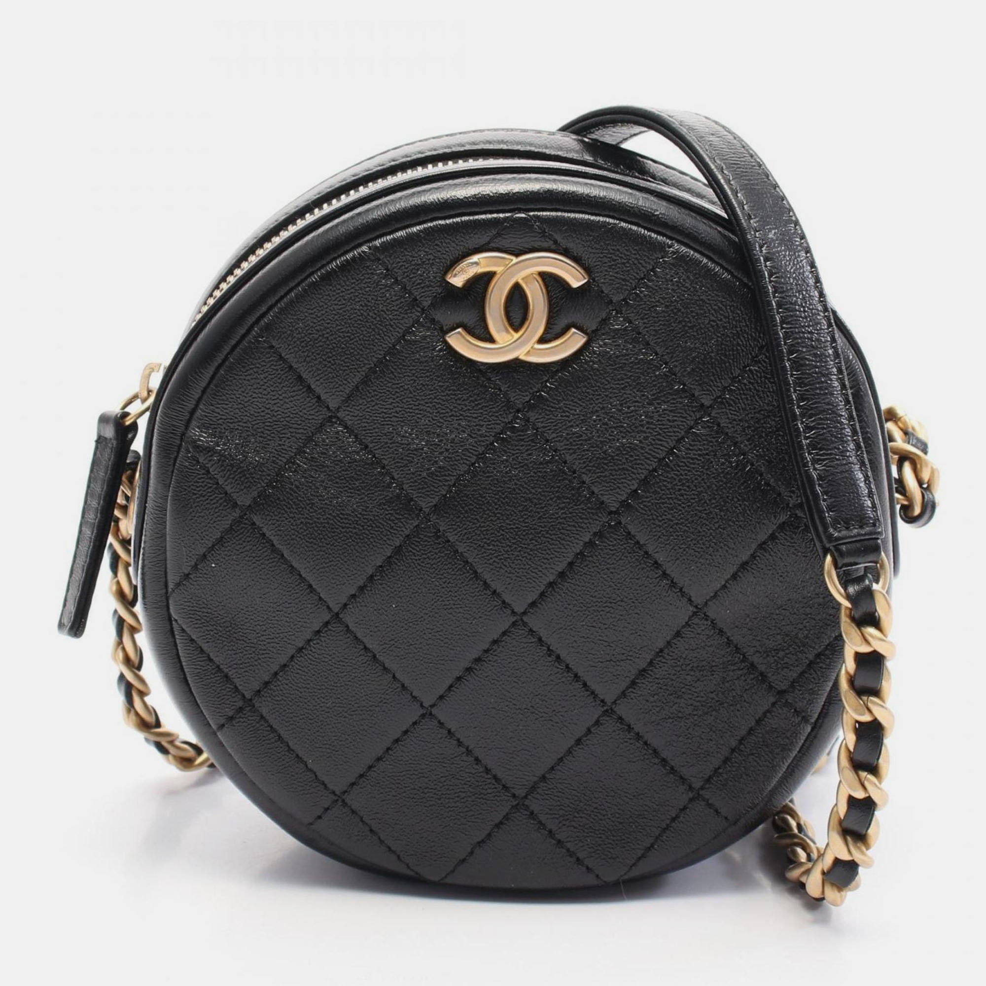 Chanel Matelasse Round Mini Shoulder Bag Leather Black