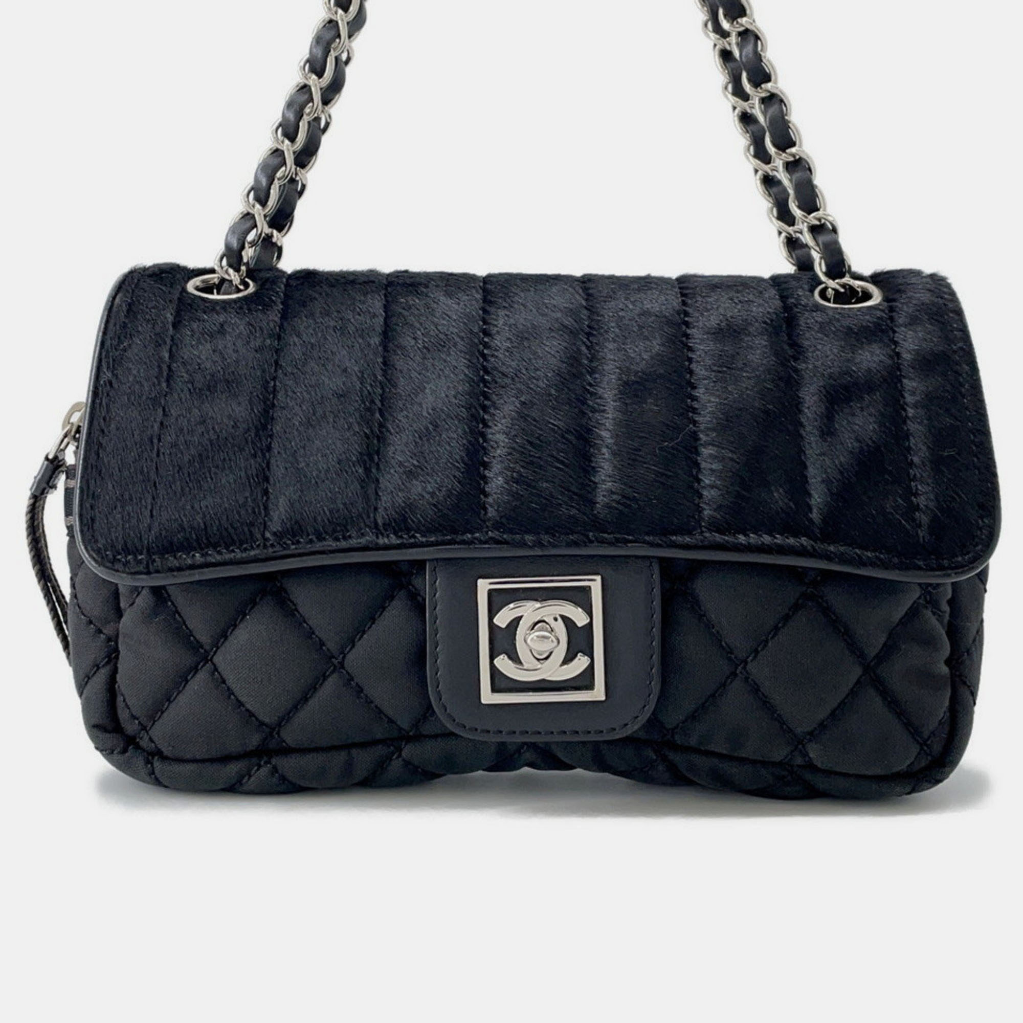 

Chanel Chain Shoulder Bag Matelasse Coco Mark Sport Line Single Flap Porcelain Canvas Black