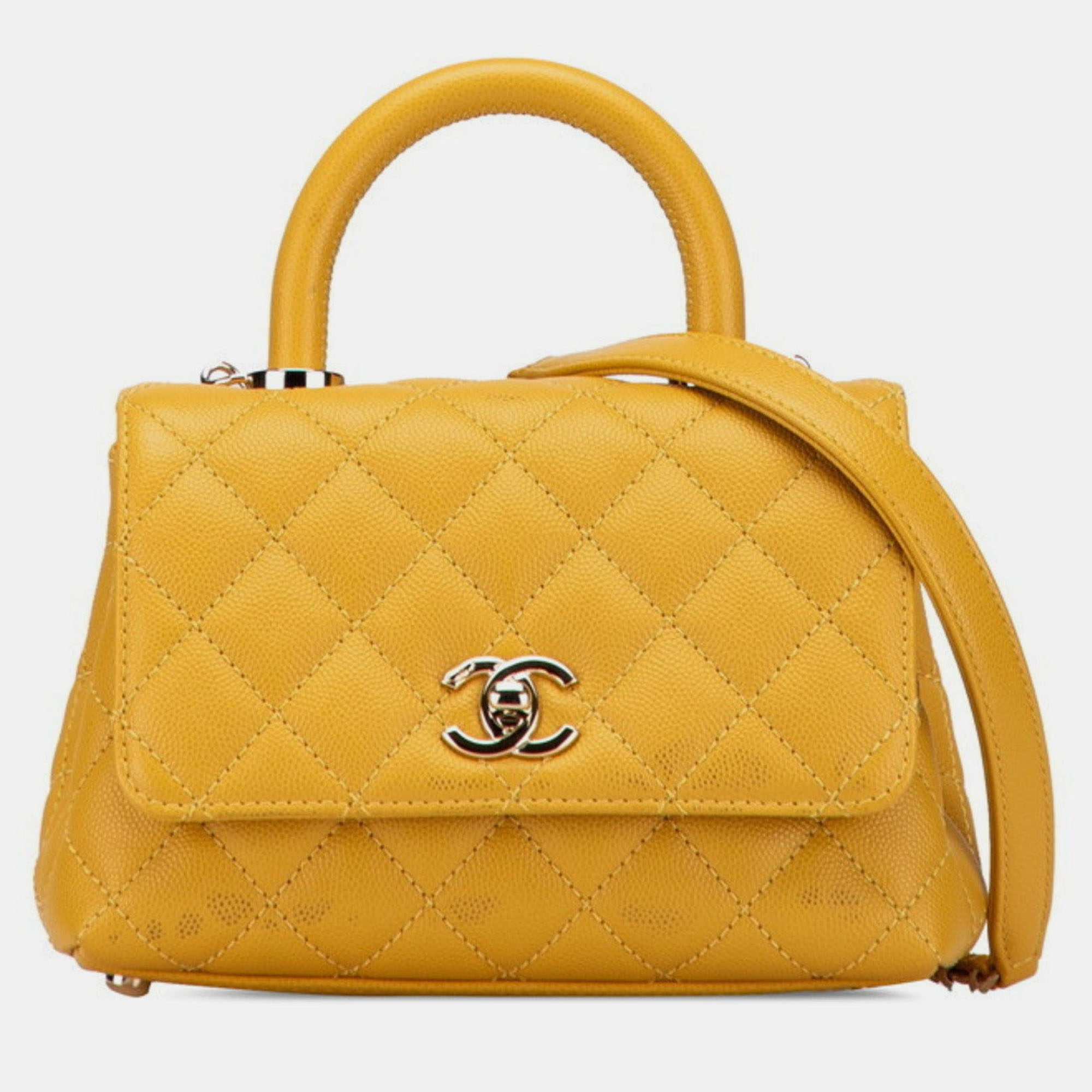 

Chanel Matelasse Coco Mark Handbag/Shoulder Bag Yellow Caviar Skin