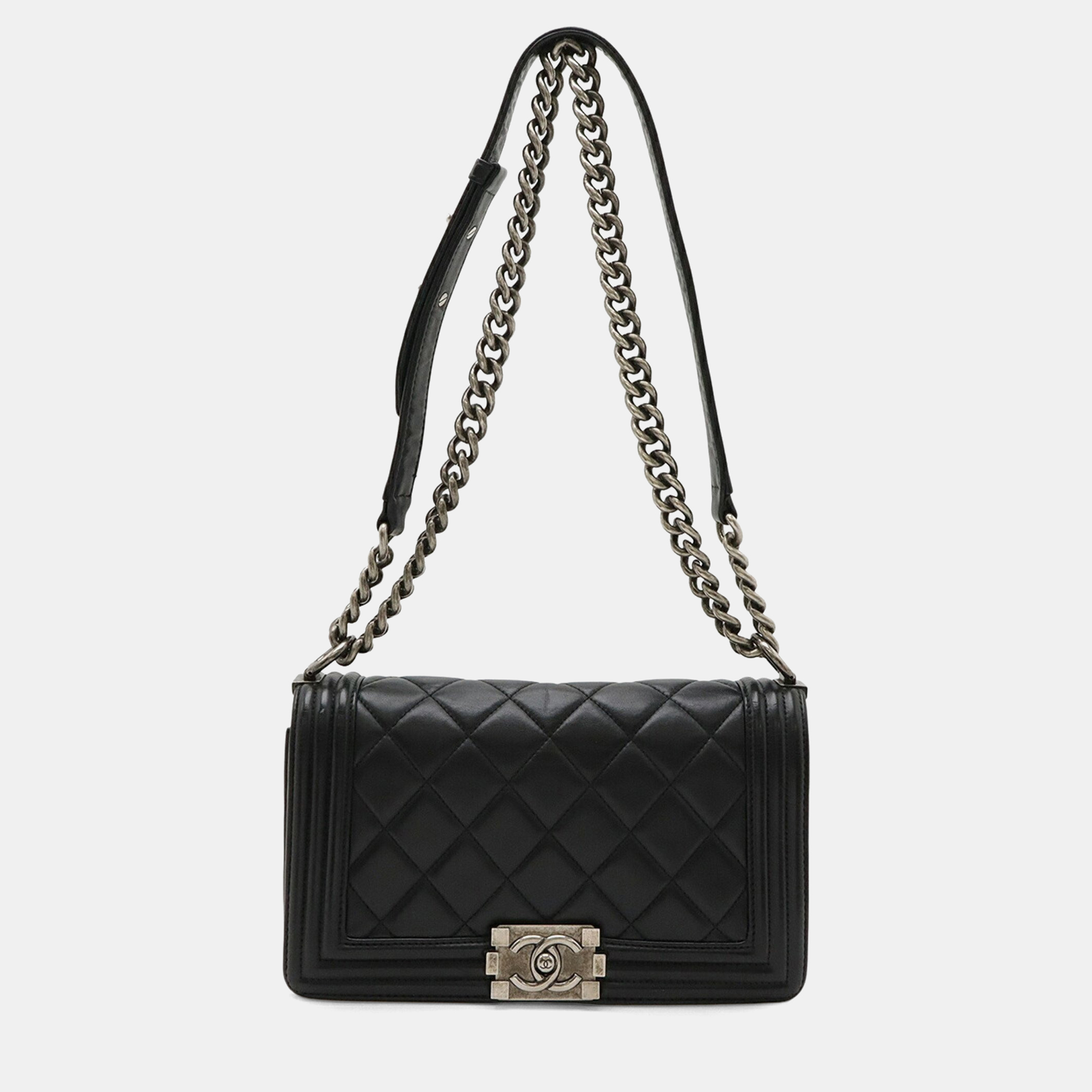 

Chanel Boy Chanel 25 Wild Stitch Matelasse Coco Mark Chain Shoulder Bag In Black Leather