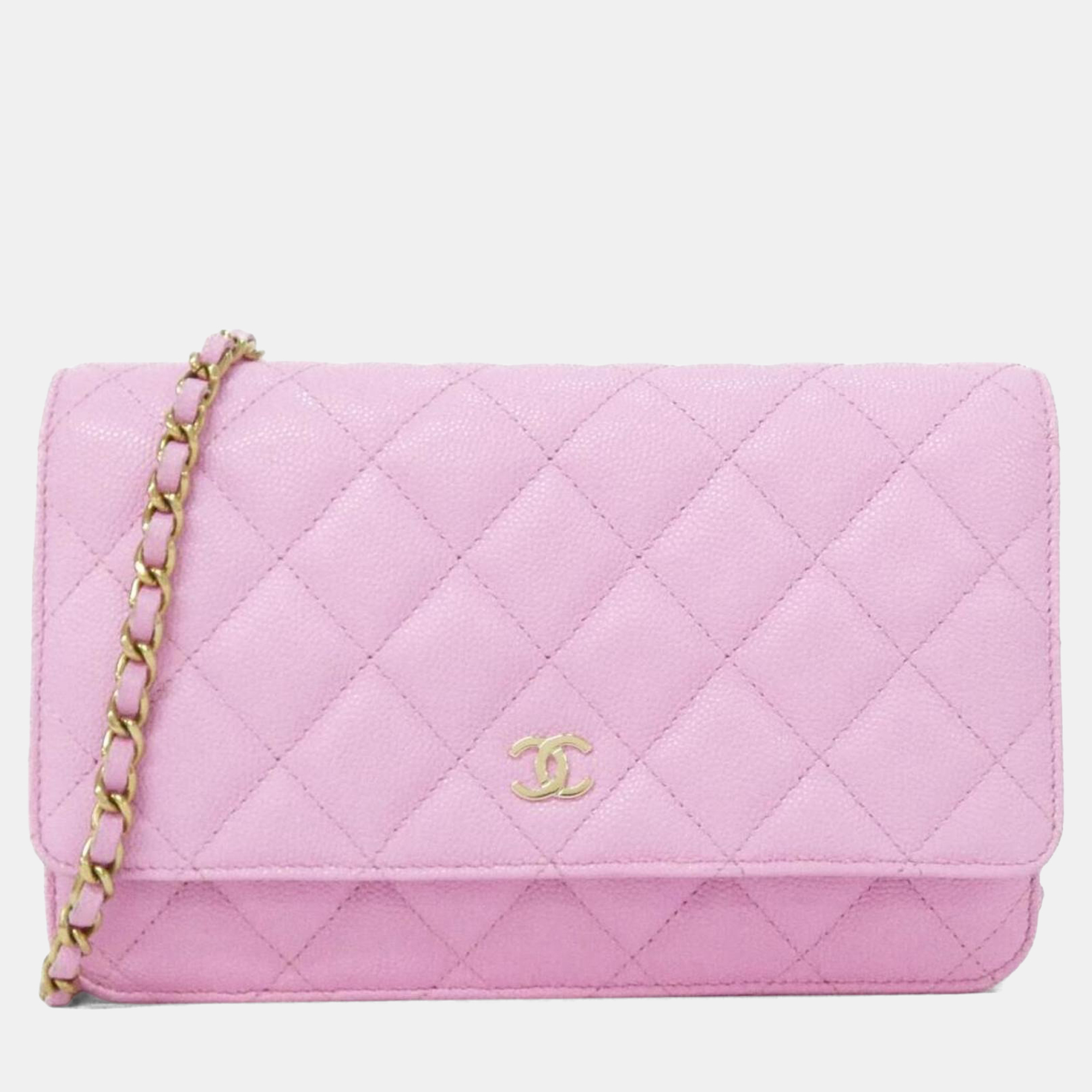 Pre-owned Chanel Timeless Classic Line Chain Wallet In Pink