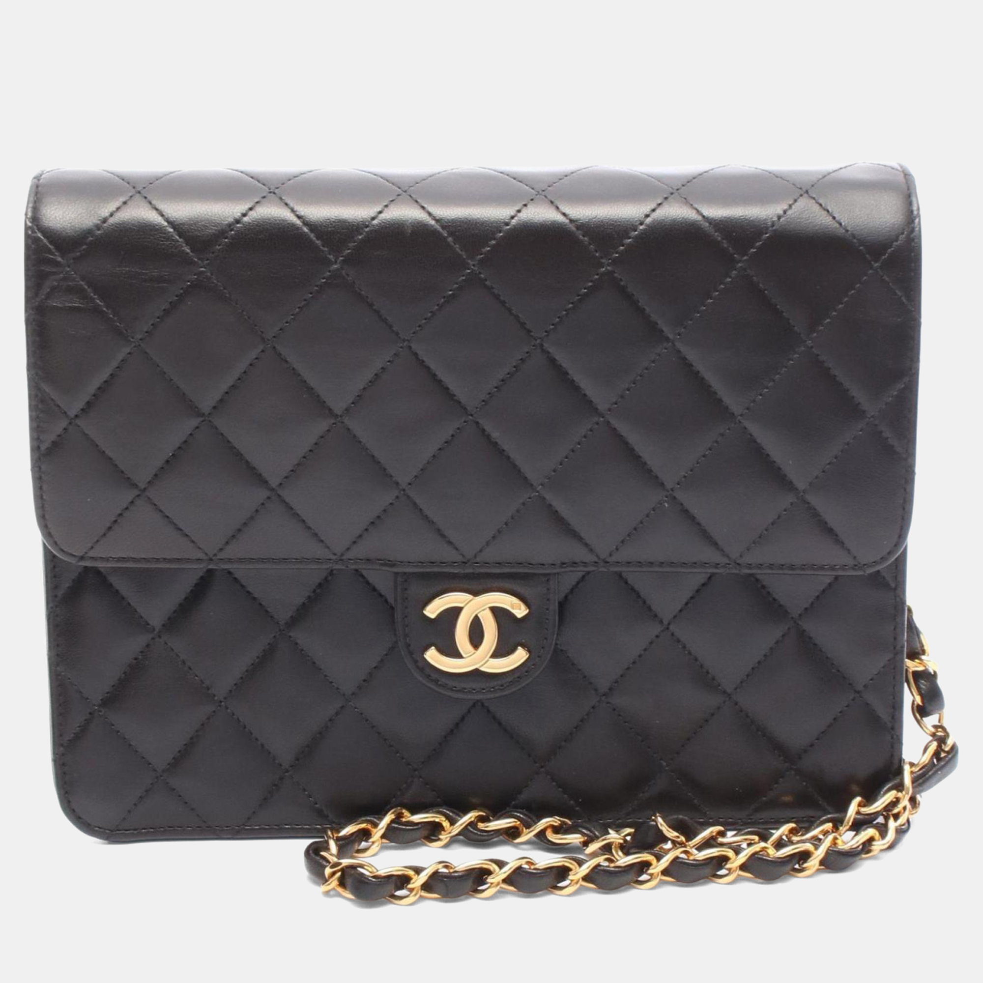 

Chanel Matelasse Single Flap Shoulder Bag In Lambskin Leather Black