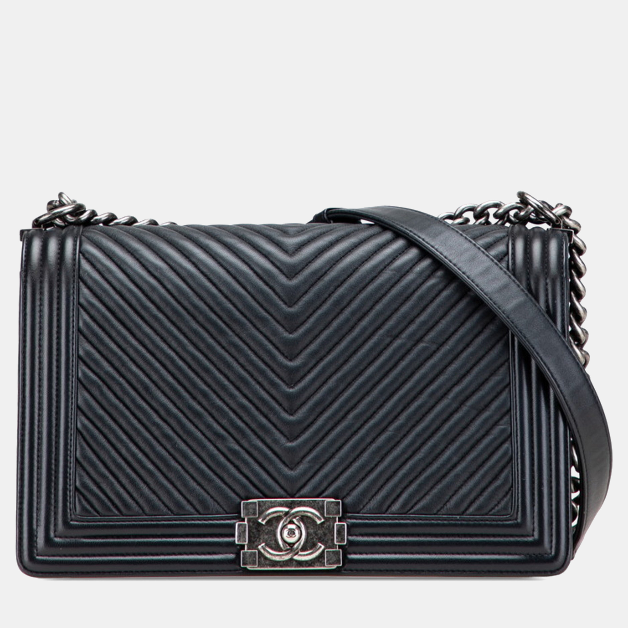 

Chanel Boy Chanel 28 V-Stitch Coco Mark Chain Shoulder Bag In Black Lambskin