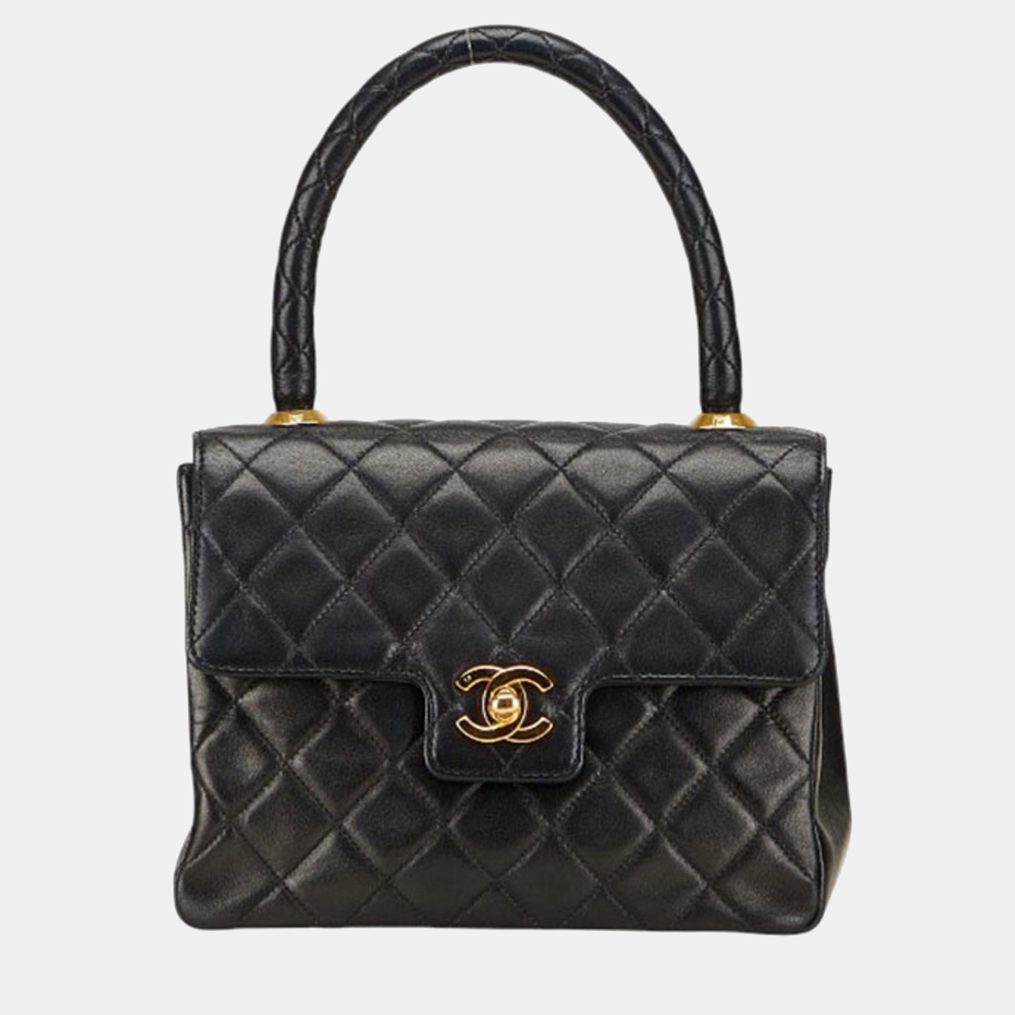 

Chanel Matelasse Coco Mark Handbag With Top Handles Black Lambskin
