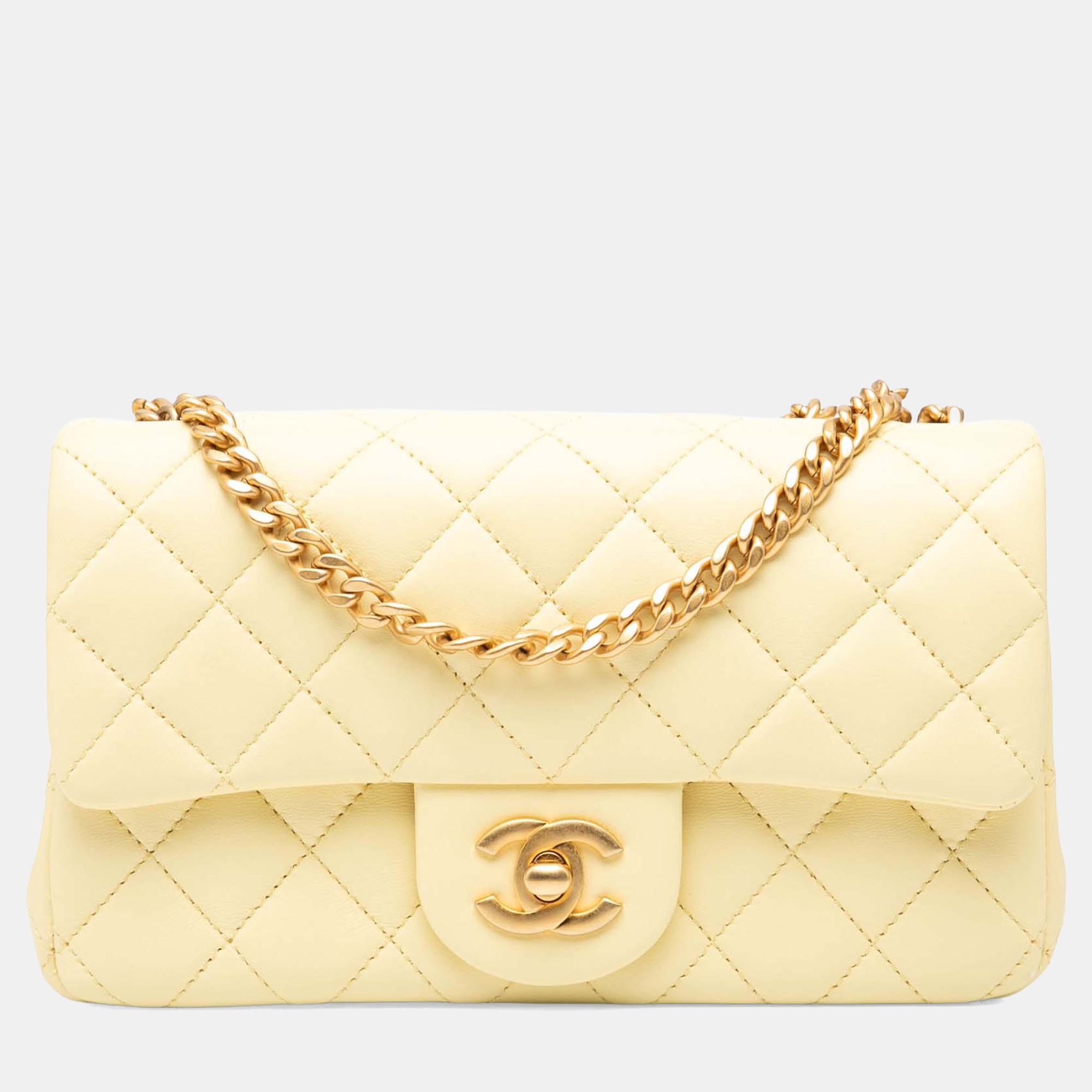 

Chanel Yellow Mini Rectangular Classic Lambskin Sweet Camellia Flap