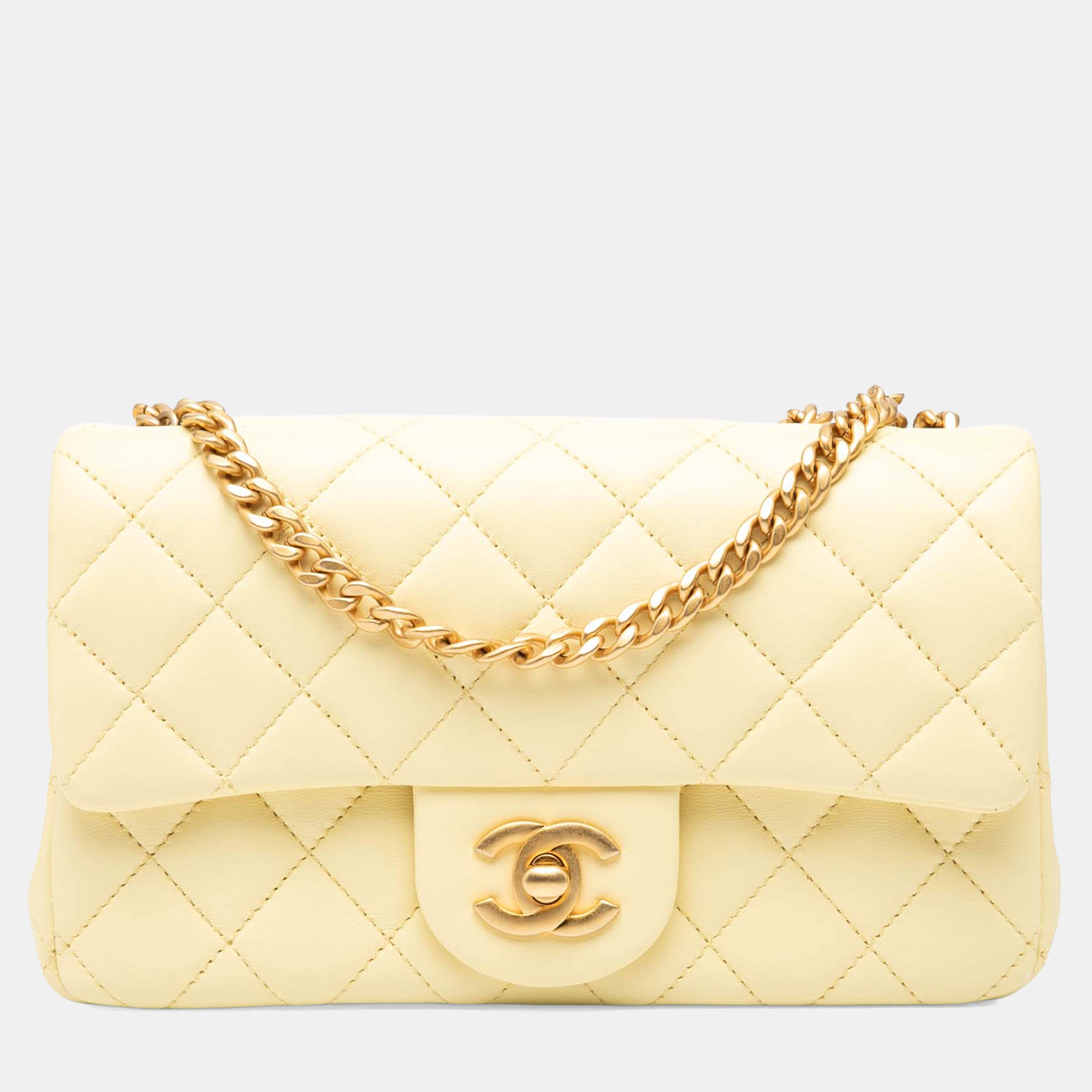 

Chanel Yellow Mini Rectangular Classic Lambskin Sweet Camellia Flap