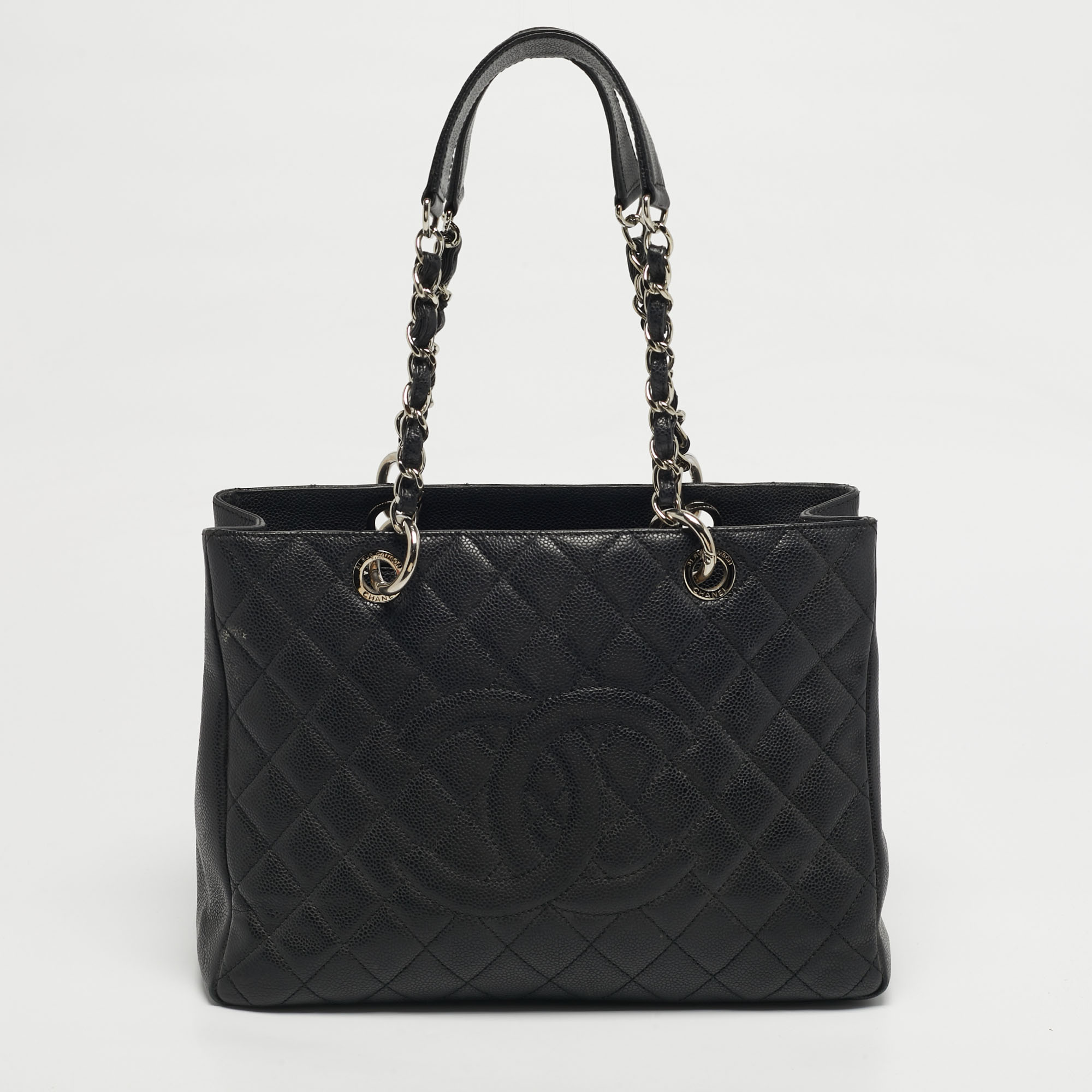 Click to view more detailed imagery on our partner's website Pre-owned Chanel Grand Shopper Black Quilted Caviar Leather Tote