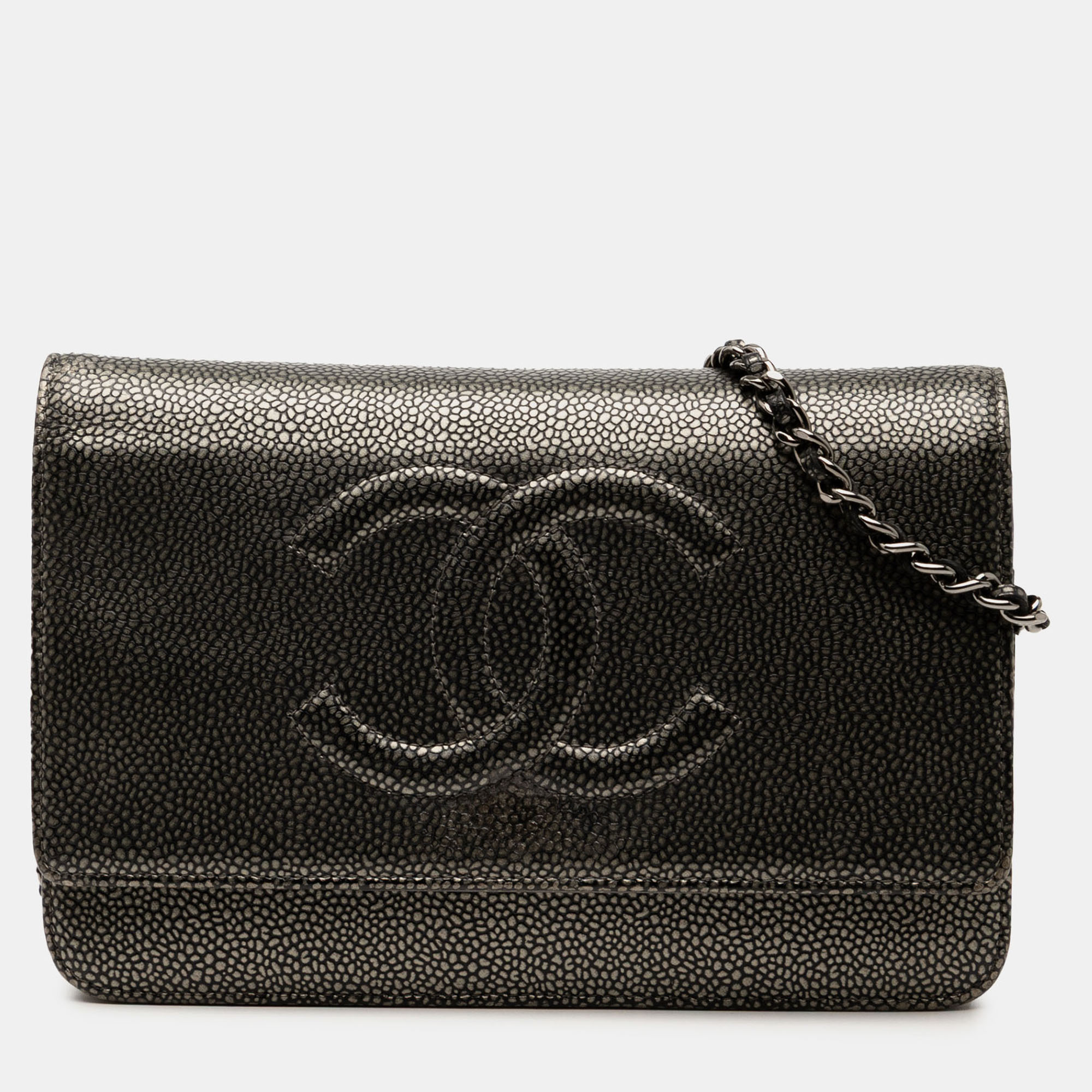 

Chanel Black CC Metallic Caviar Wallet on Chain