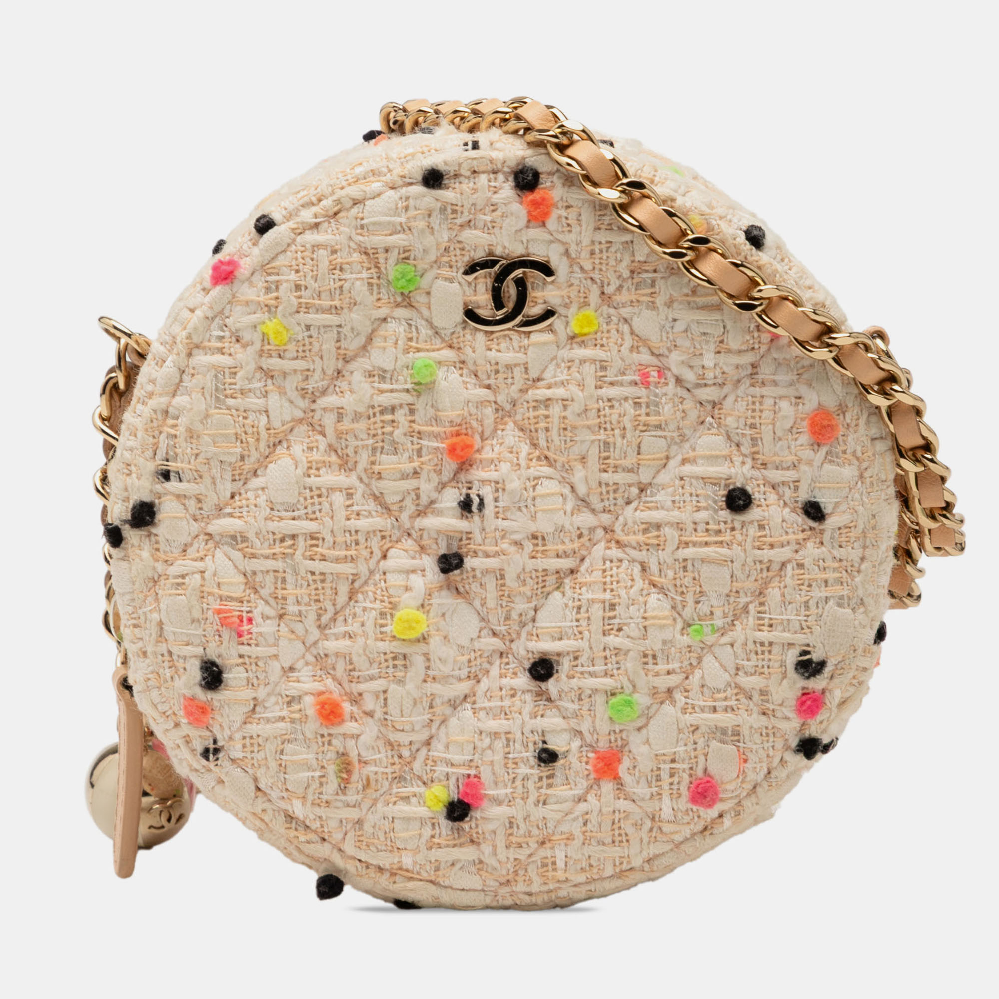 

Chanel Brown CC Quilted Tweed Round Crossbody